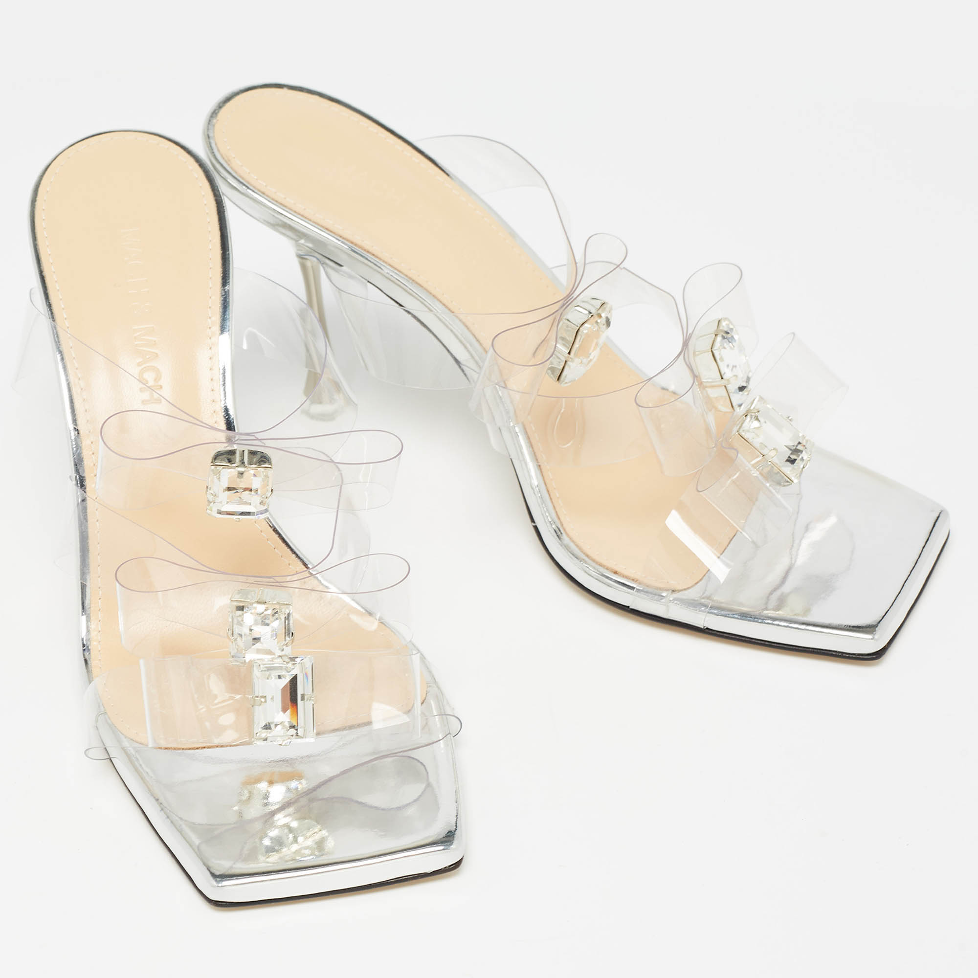 Mach & Mach Transparent PVC French Triple Bow Slide Sandals Size 37