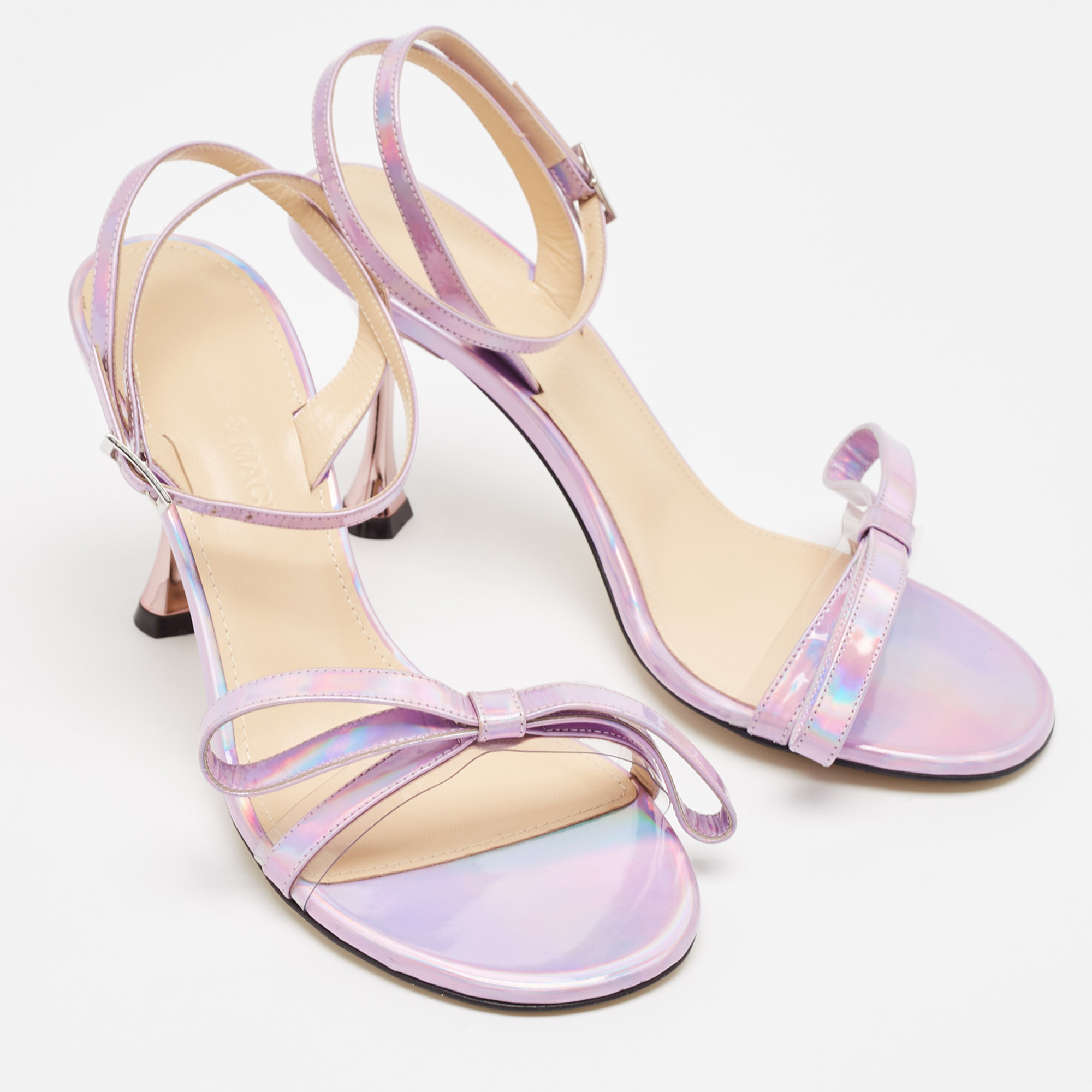 Mach & Mach Purple Iridescent Leather French Bow Sandals Size 37.5