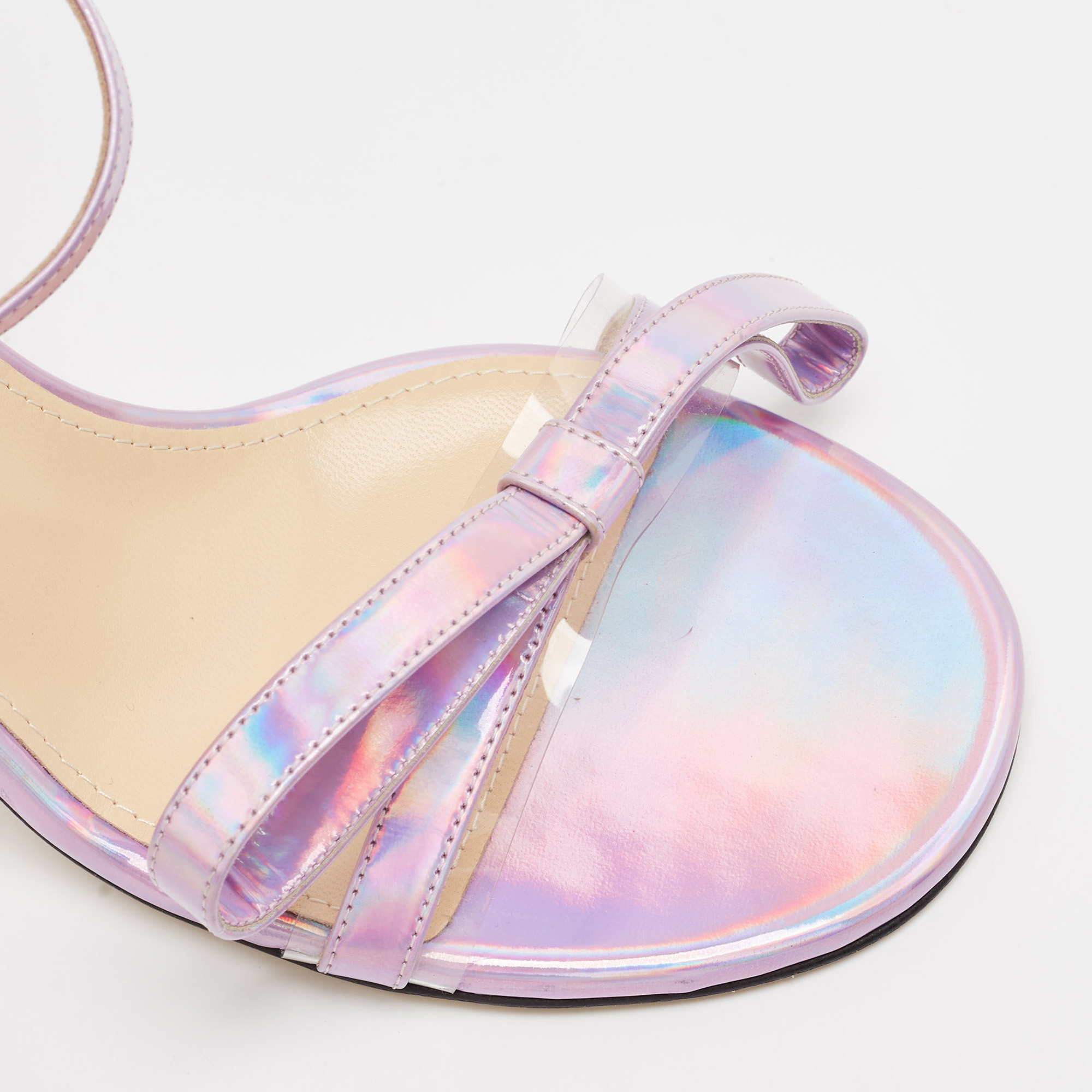 Mach & Mach Purple Iridescent Leather French Bow Sandals Size 37.5