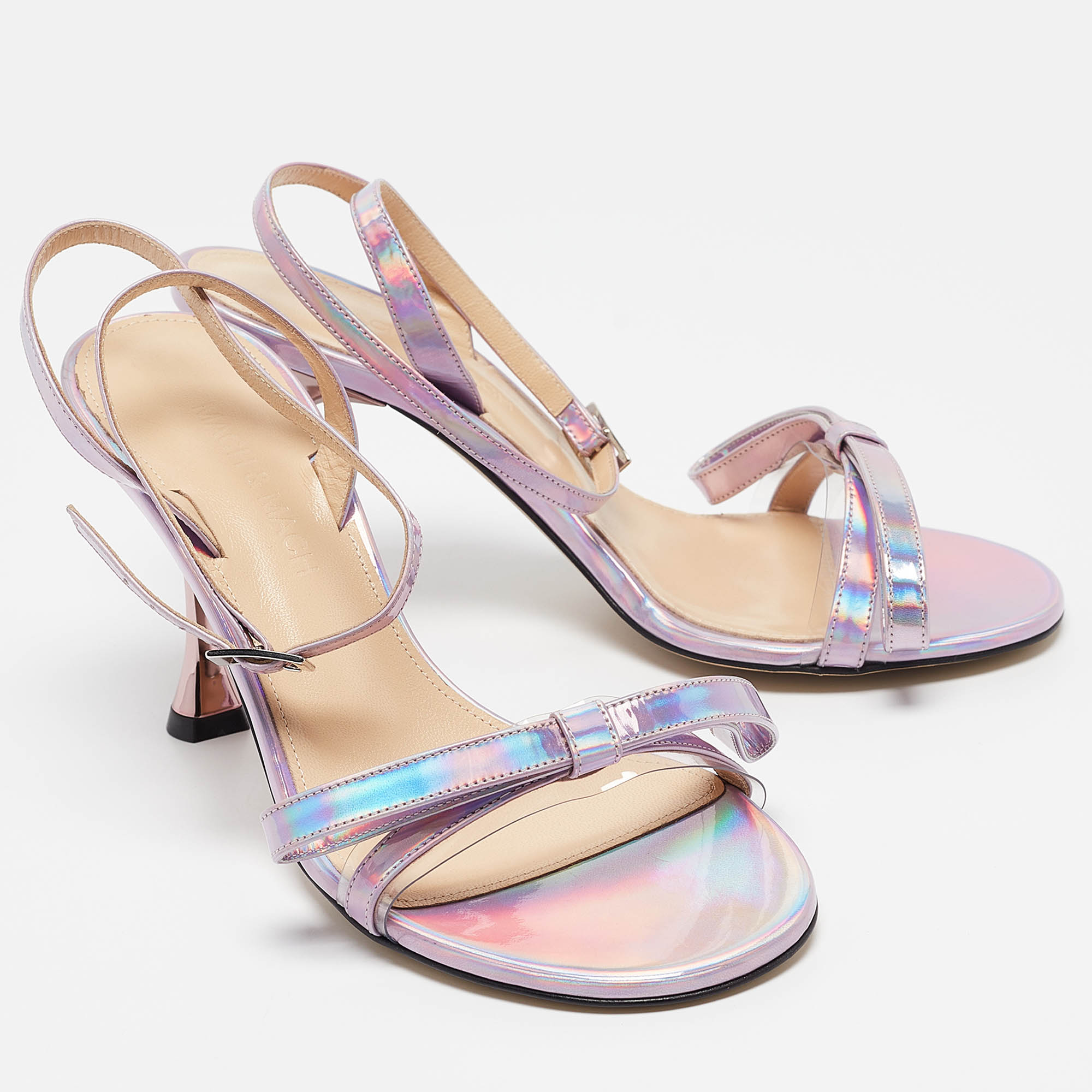 Mach & Mach Multicolor Leather French Bow Ankle Strap Sandals 37