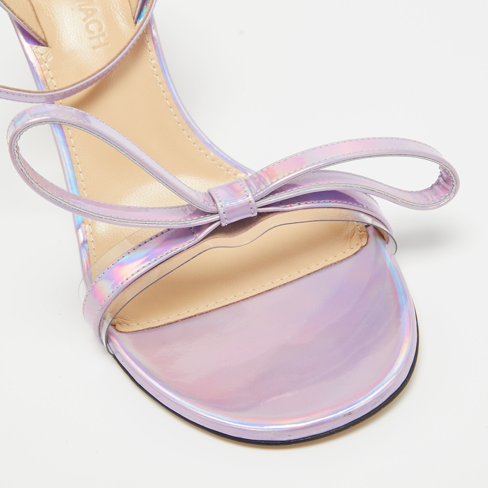 Mach & Mach Purple Iridescent Leather French Bow Sandals Size 38.5