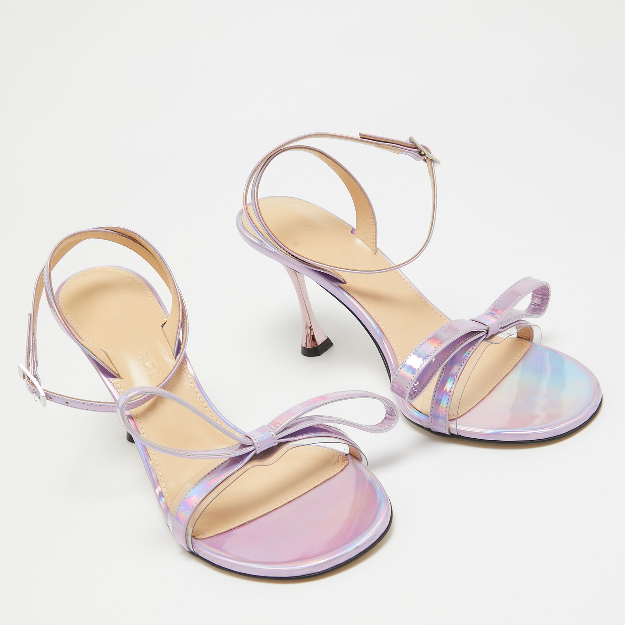 Mach & Mach Purple Iridescent Leather French Bow Sandals Size 38.5