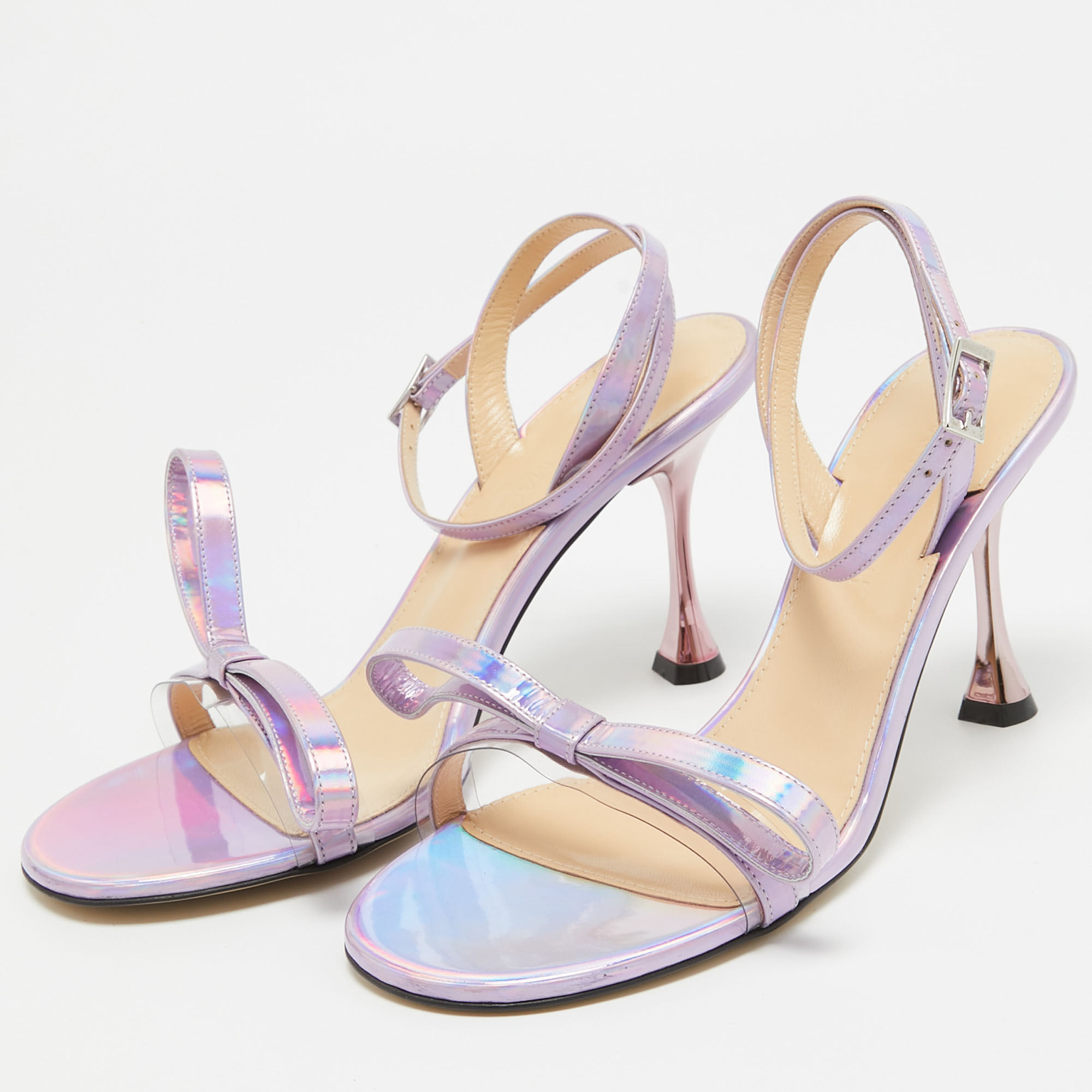 Mach & Mach Purple Iridescent Leather French Bow Sandals Size 38.5