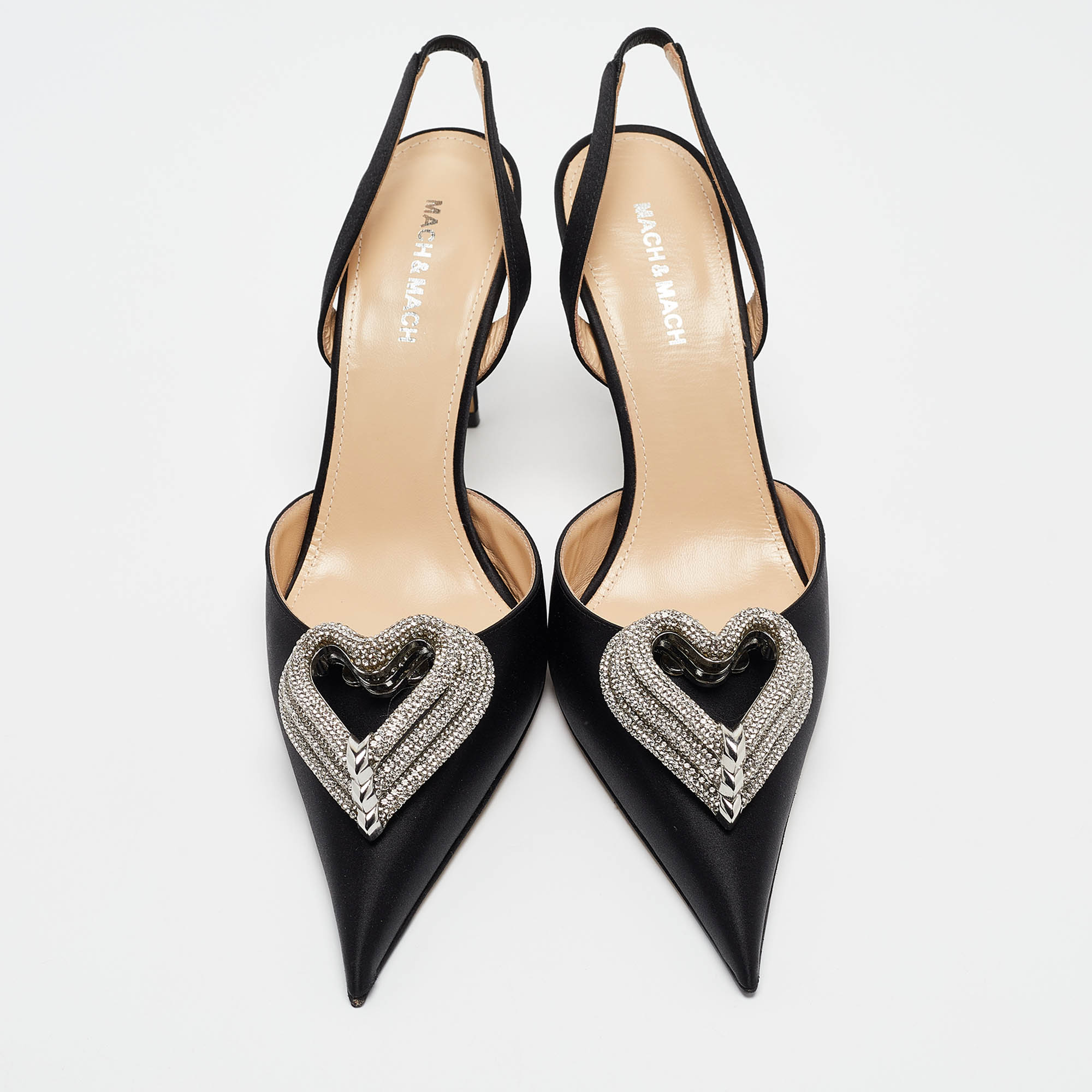 Mach & Mach Black Satin Triple Heart Slingback Pumps Size 41