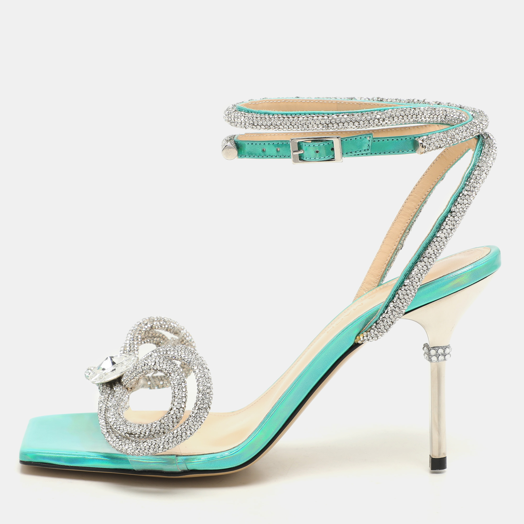 Mach & Mach Multicolor Iridescent Leather and PVC Crystal Embellished Bow Ankle Wrap Sandals Size
Mach & Mach Multicolor Iridescent Leather and PVC Crystal Embellished Bow Ankle Wrap Sandals Size