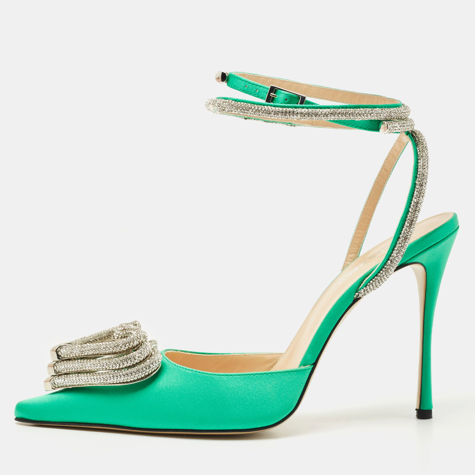Mach & Mach Green Satin Crystal Embellished Triple Heart Ankle Wrap Pumps Size
Mach & Mach Green Satin Crystal Embellished Triple Heart Ankle Wrap Pumps Size