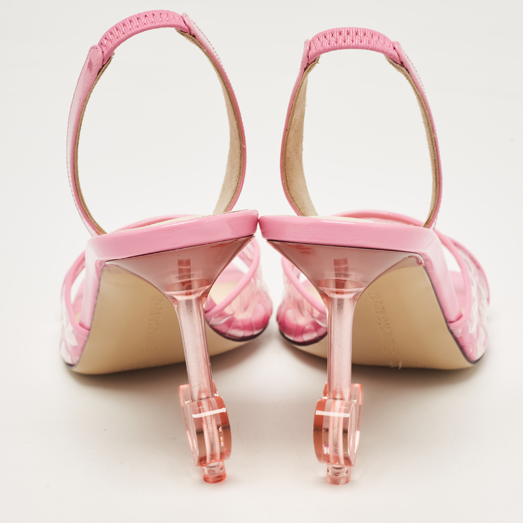 Mach & Mach Pink PVC And Patent Hearts Print Slingback Sandals Size 39