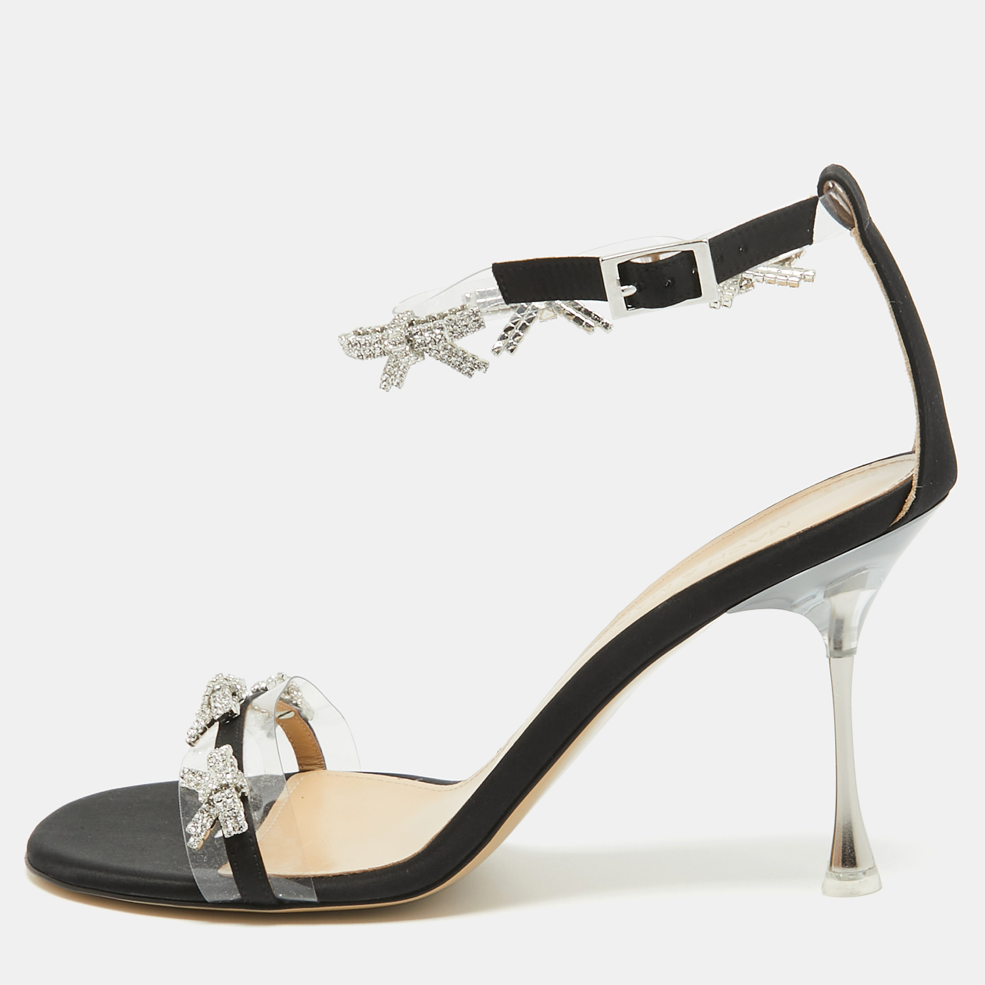 Mach & mach transparent pvc and satin floating crystal bow sandals size 39