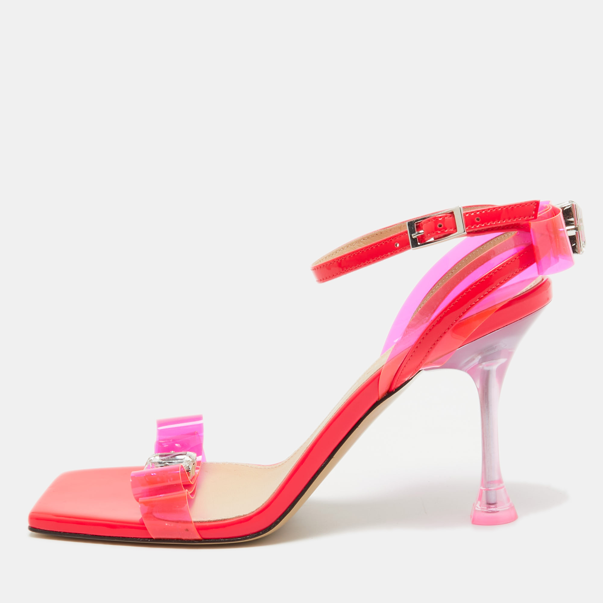 Mach & mach neon pink pvc and patent leather french bow sandals size 38
