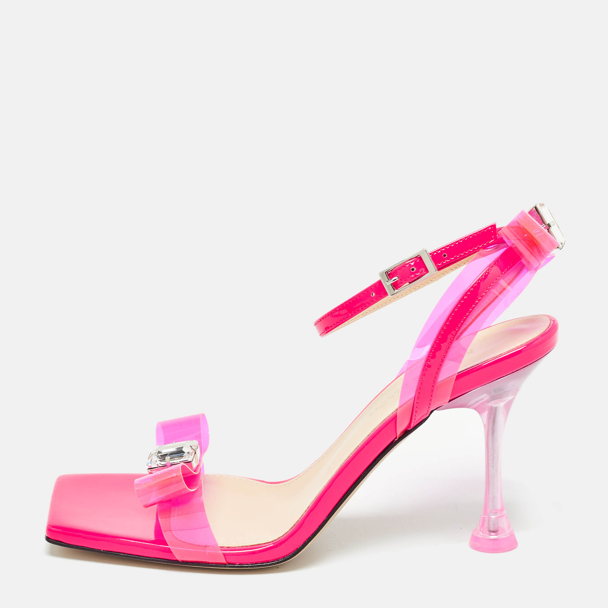 Mach & mach pink pvc and patent french bow square toe sandals size 37.5