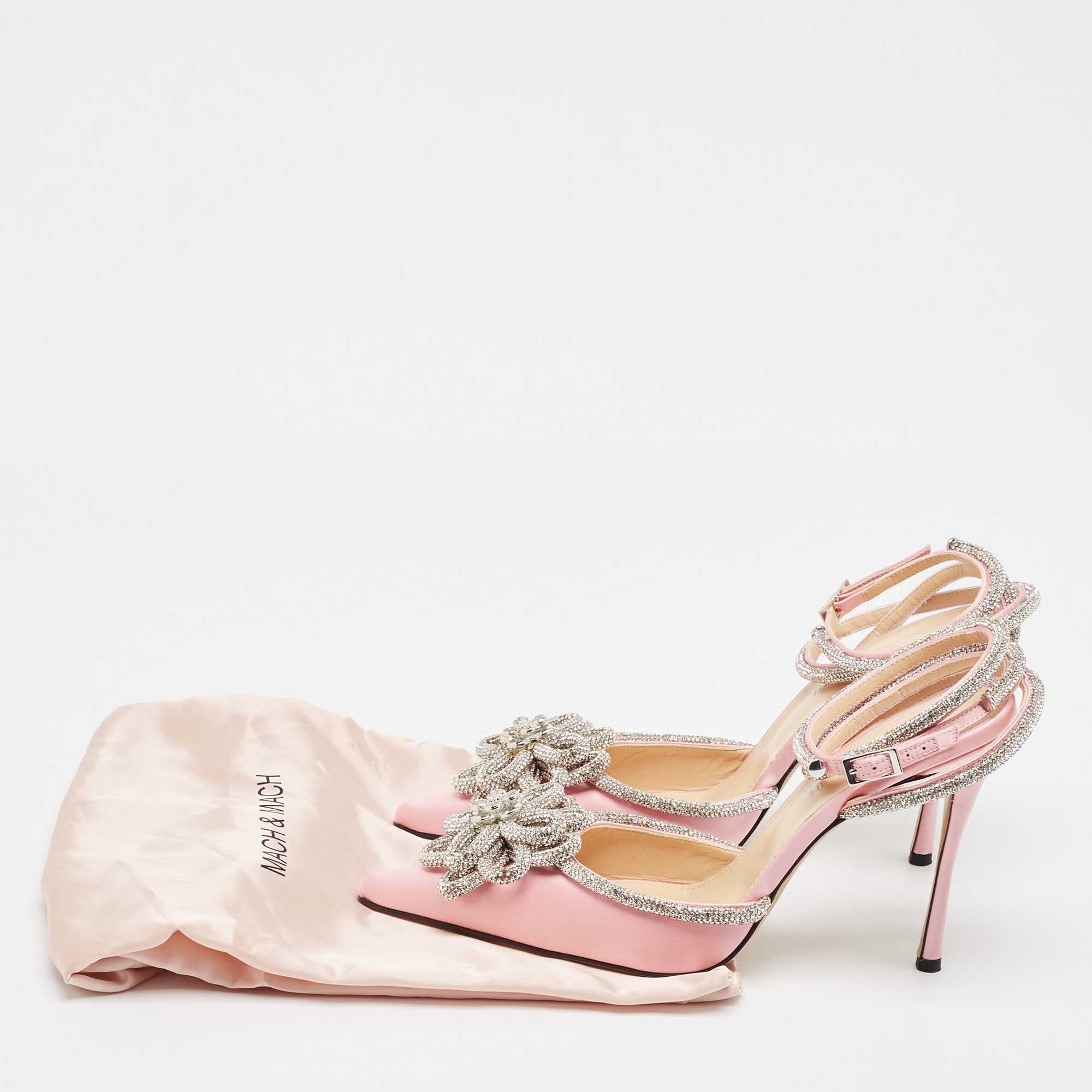 Mach & Mach Pink Satin Crystal Embellished Double Bow Pumps Size 40