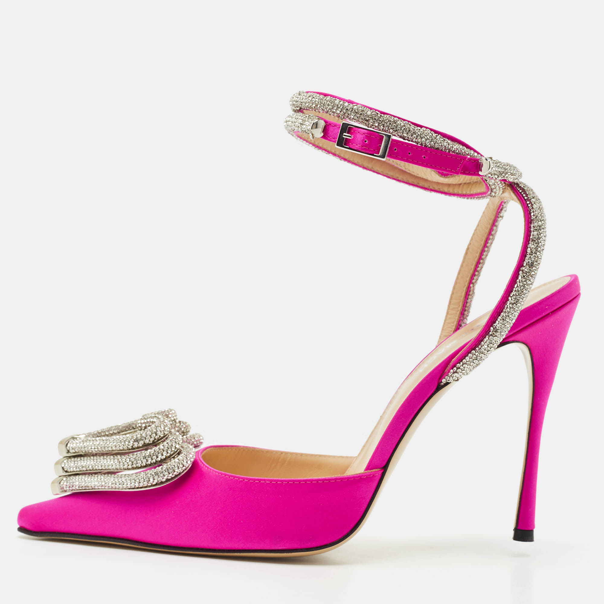 Mach & Mach Pink Satin Crystal Embellished Triple Heart Ankle Wrap Pumps Size
Mach & Mach Pink Satin Crystal Embellished Triple Heart Ankle Wrap Pumps Size