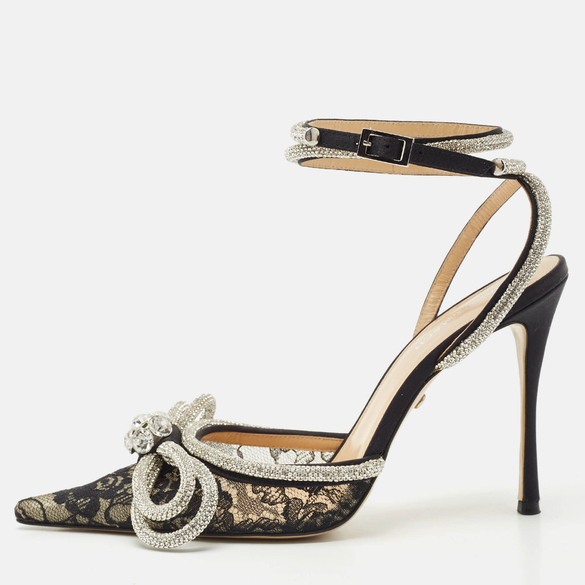 Mach & Mach Black Satin Double Bow Crystal Embellished Ankle Strap Pumps Size
Mach & Mach Black Satin Double Bow Crystal Embellished Ankle Strap Pumps Size