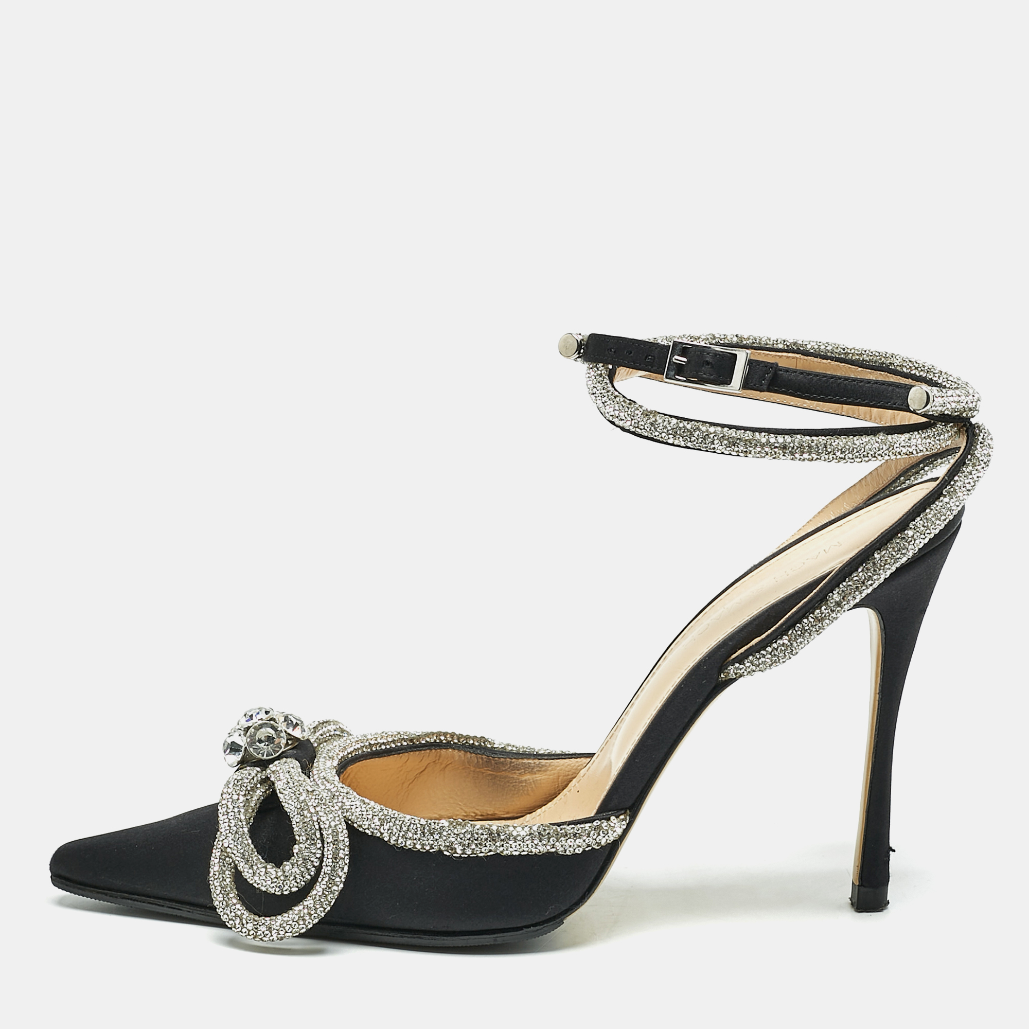 Mach & Mach Black Satin Double Bow Crystal Embellished Ankle Strap Pumps Size
Mach & Mach Black Satin Double Bow Crystal Embellished Ankle Strap Pumps Size