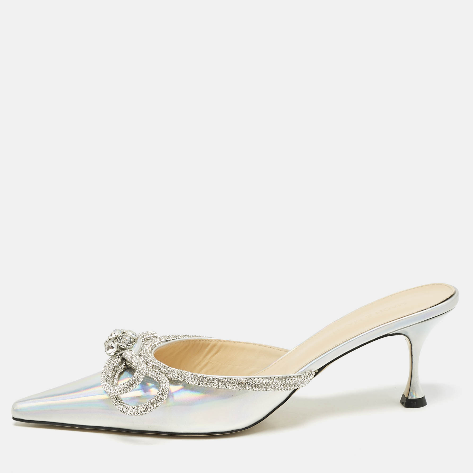 Mach & Mach Silver Iridescent PVC Crystal Embellished Double Bow Mules Size
Mach & Mach Silver Iridescent PVC Crystal Embellished Double Bow Mules Size