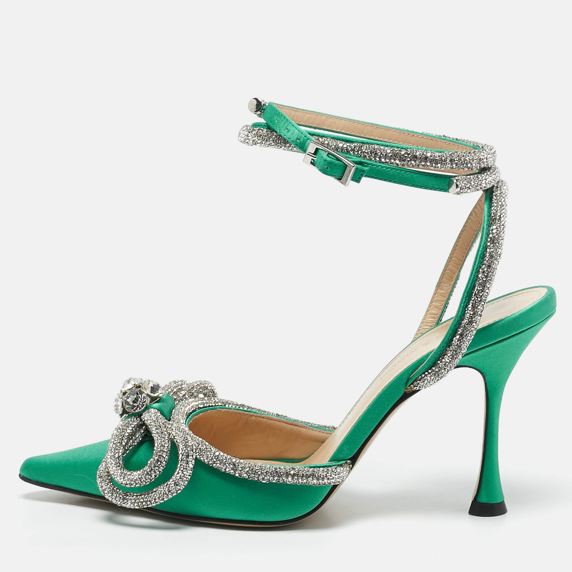 Mach & Mach Green Satin Double Bow Crystal Embellished Ankle Strap Pumps Size
Mach & Mach Green Satin Double Bow Crystal Embellished Ankle Strap Pumps Size