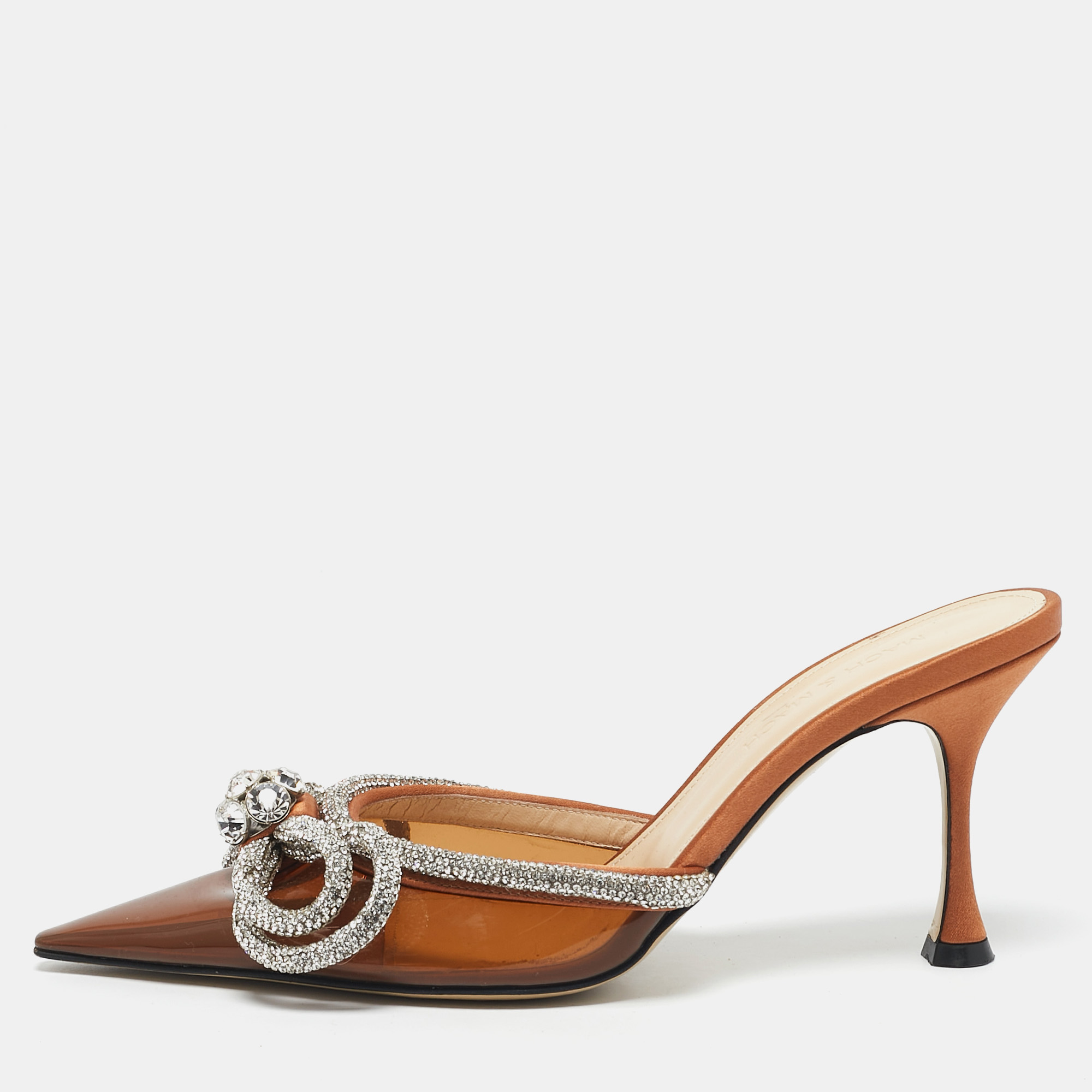 Mach & Mach Brown PVC Crystal Embellished Double Bow Mules Size
Mach & Mach Brown PVC Crystal Embellished Double Bow Mules Size