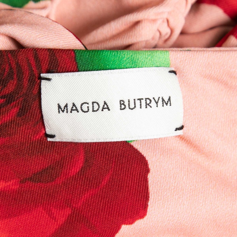 Magda Butrym Peach Floral Print Jersey Cutout Ruched Mini Dress S