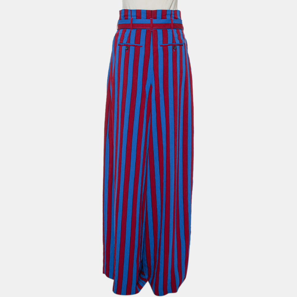 Maison Martin Margiela Red & Blue Striped Synthetic Belted Palazzo Pants M