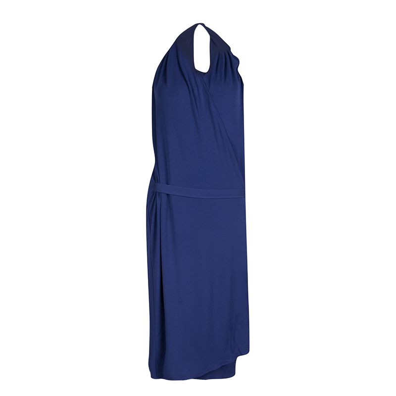 Image of Maison Martin Margiela Blue Knit Halter Wrap Dress L