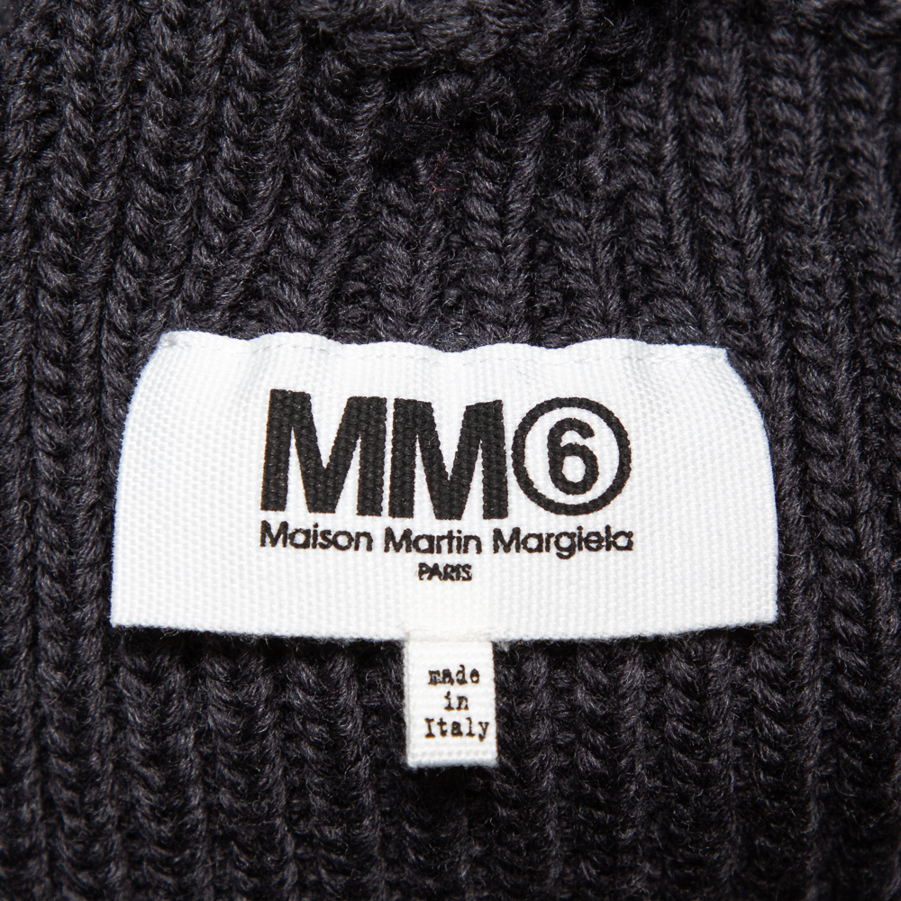 Maison Martin Margiela Dark Grey Open Knit Wool High Neck Cropped Sweater M