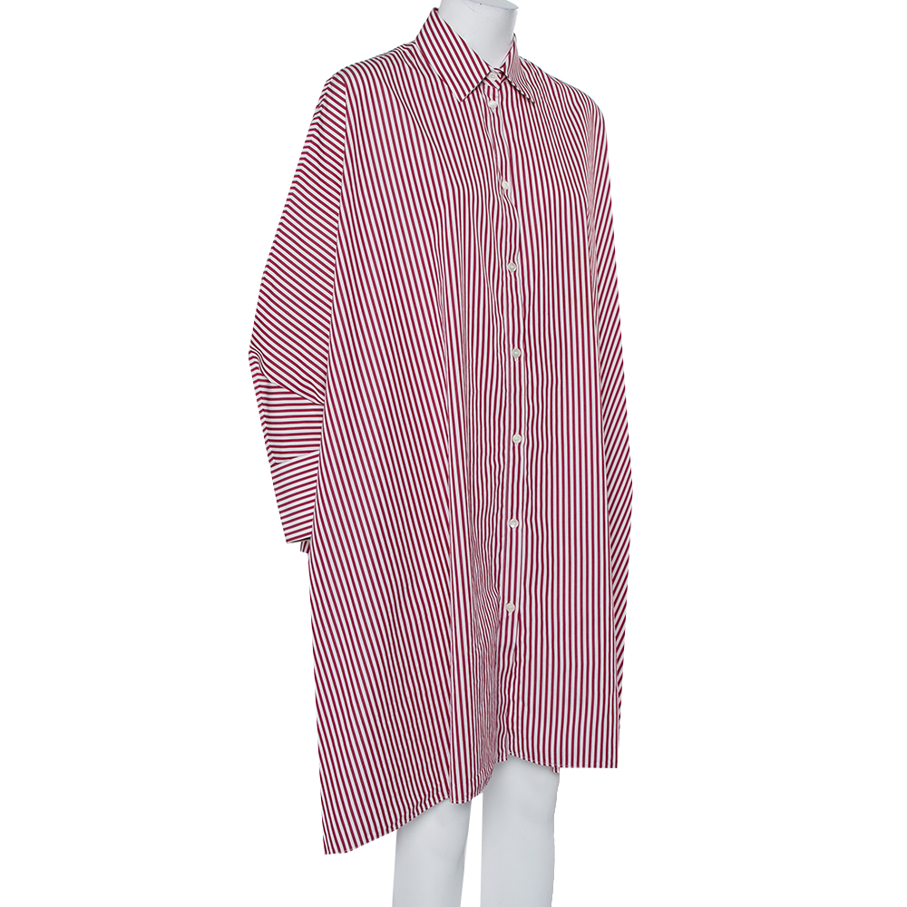 

Maison Martin Margiela Burgundy Striped Cotton Oversized Shirt Dress