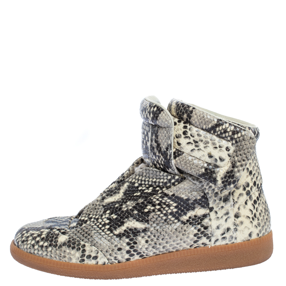 

Maison Martin Margiela Grey Python Embossed Leather High Top Sneakers Size