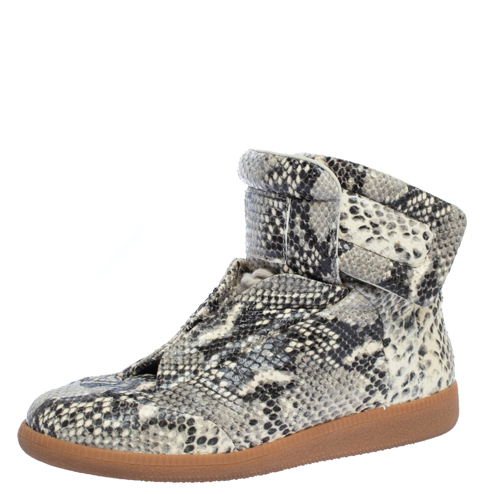 Image of Maison Martin Margiela Grey Python Embossed Leather High Top Sneakers Size