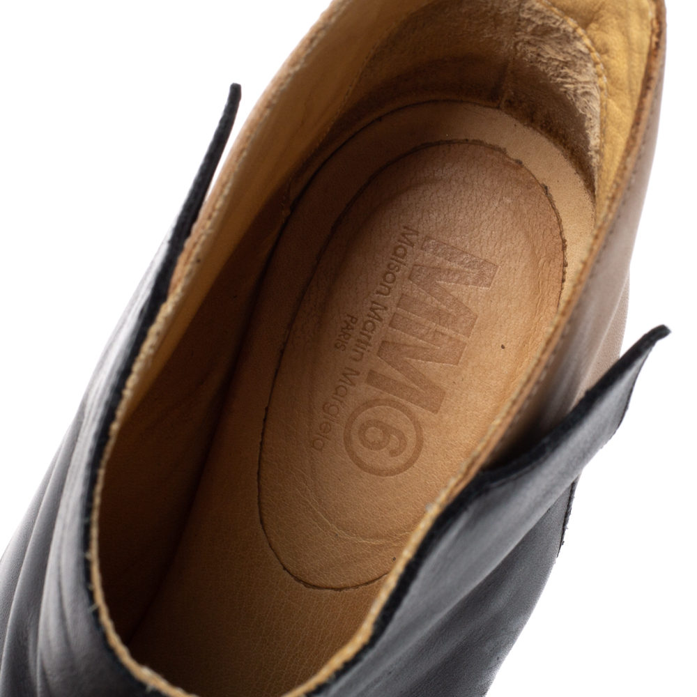 Maison Martin Margiela Black/Beige Leather Peep Toe Ankle Boots Size 39