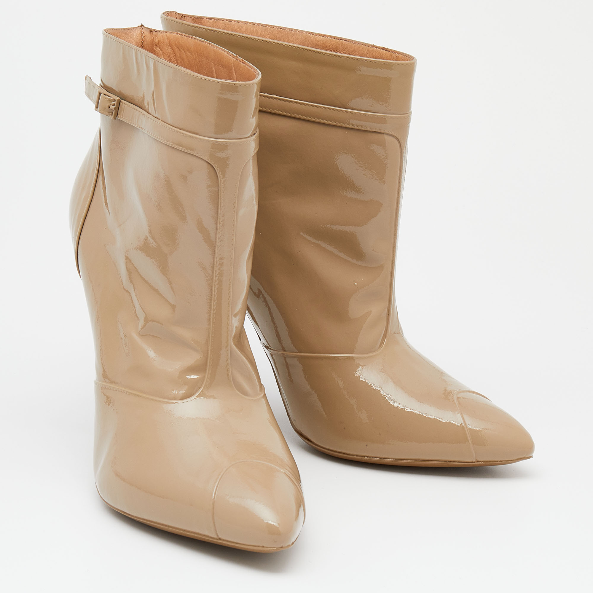 Maison Martin Margiela Beige Patent Leather Ankle Boots Size 37.5