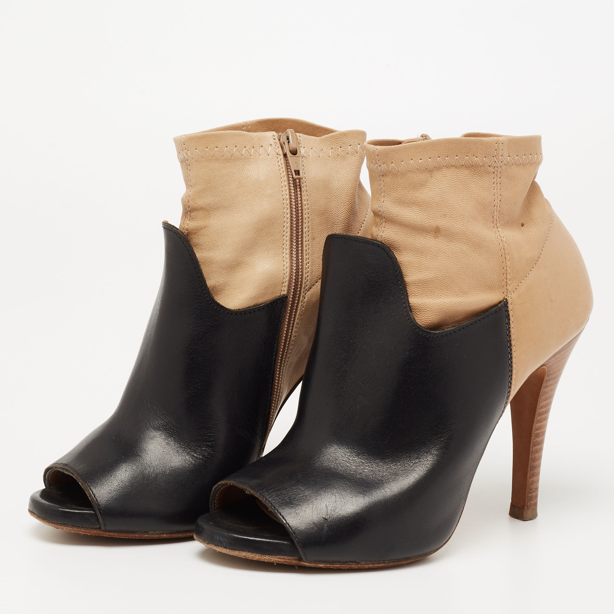 

Maison Martin Margiela Black/Beige Leather Peep Toe Ankle Boots Size