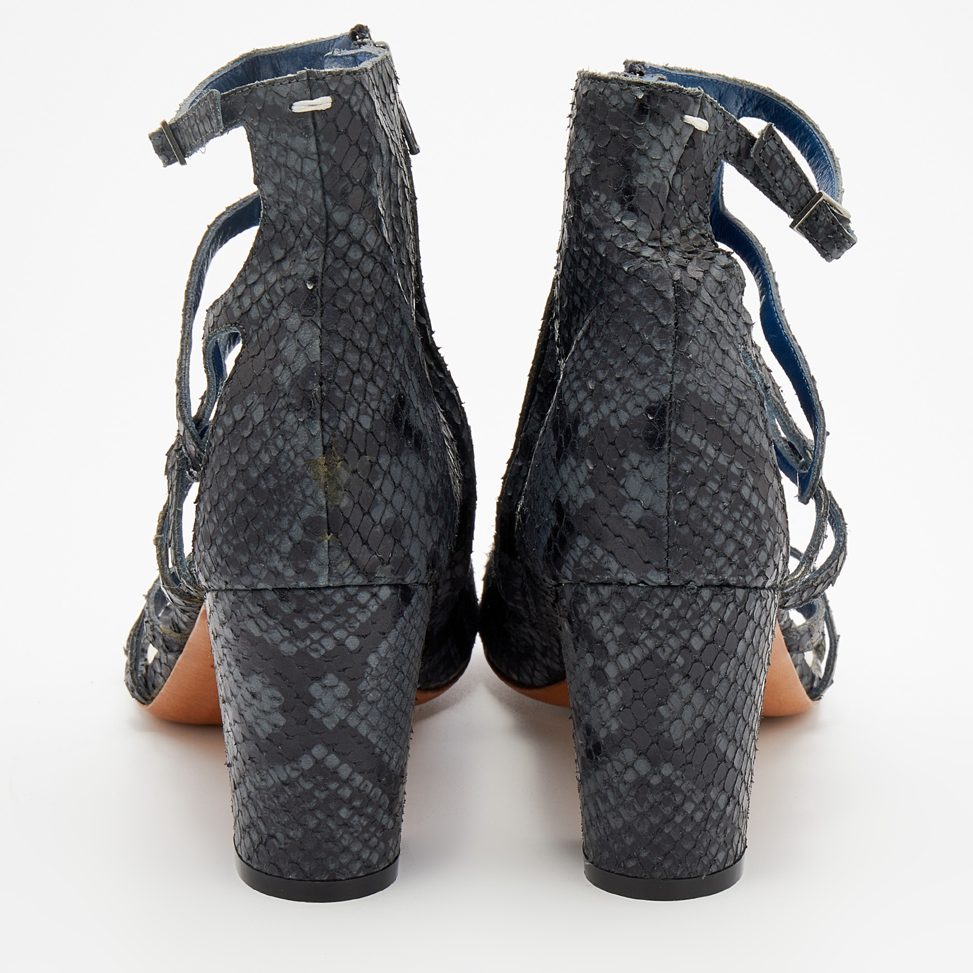 Maison Martin Margiela Grey/Black Python Embossed Leather Strappy Open Toe Booties Size 40