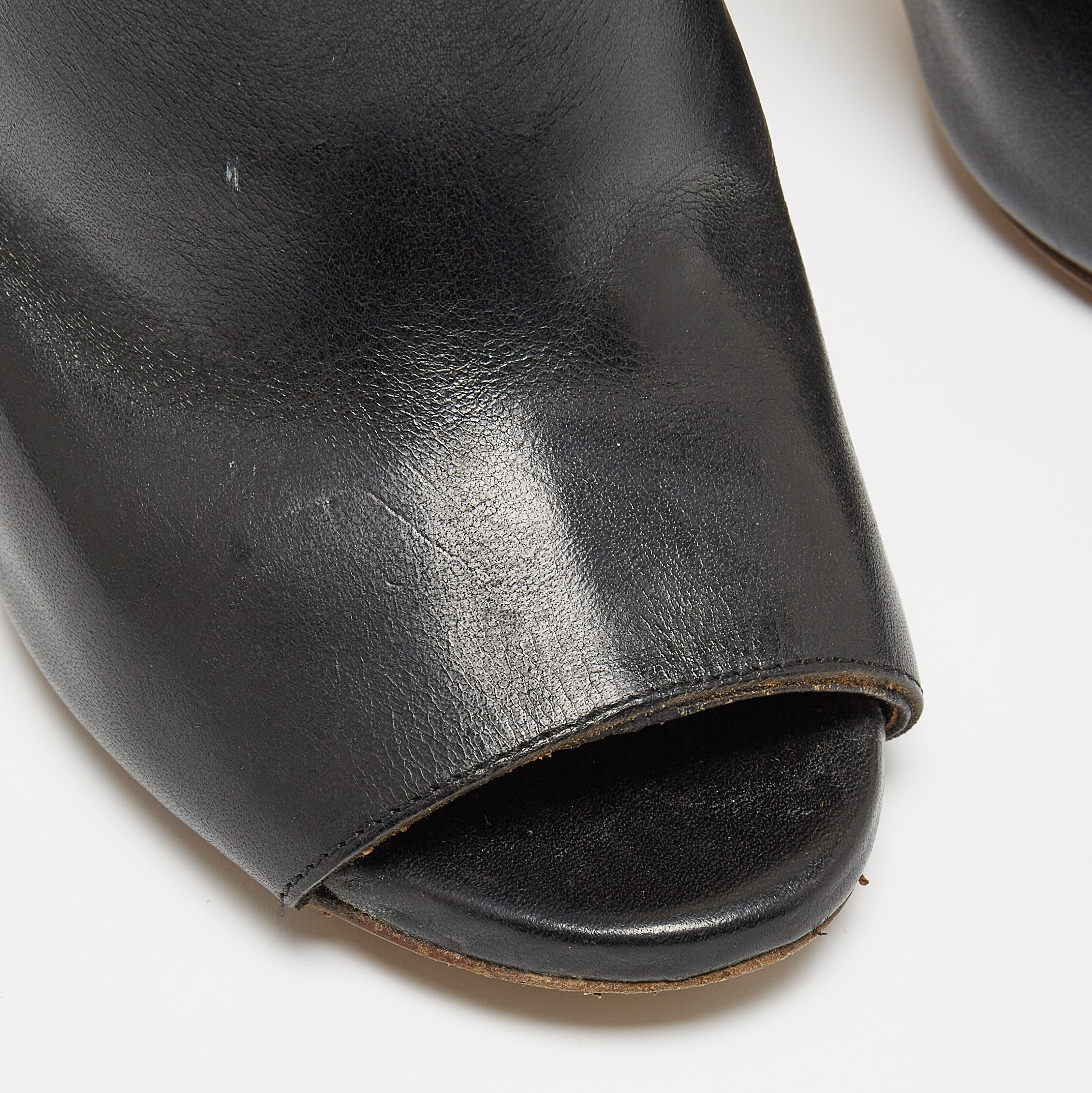 Maison Martin Margiela Black /Cream Leather  Peep Toe Ankle Boots Size 36