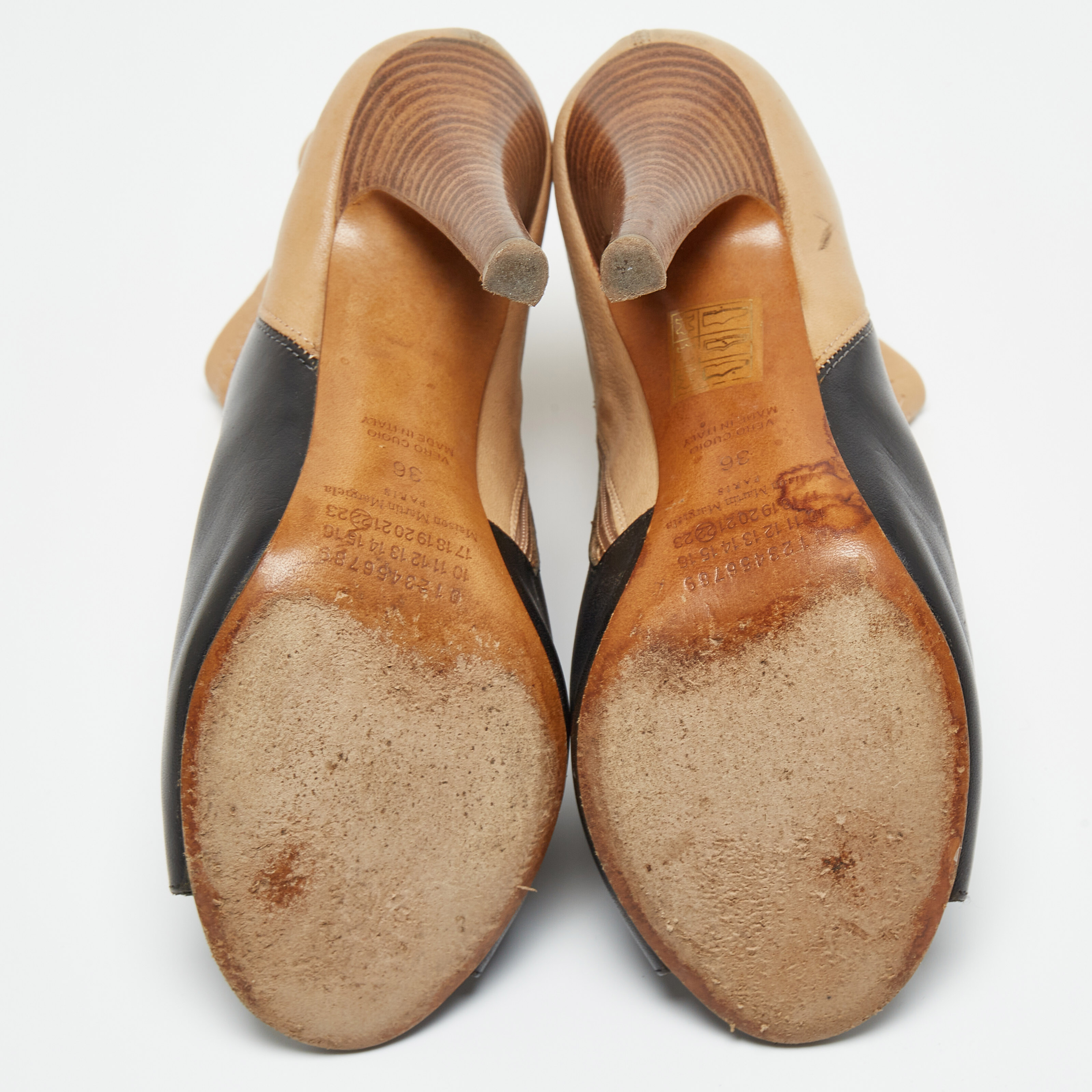 Maison Martin Margiela Black /Cream Leather  Peep Toe Ankle Boots Size 36