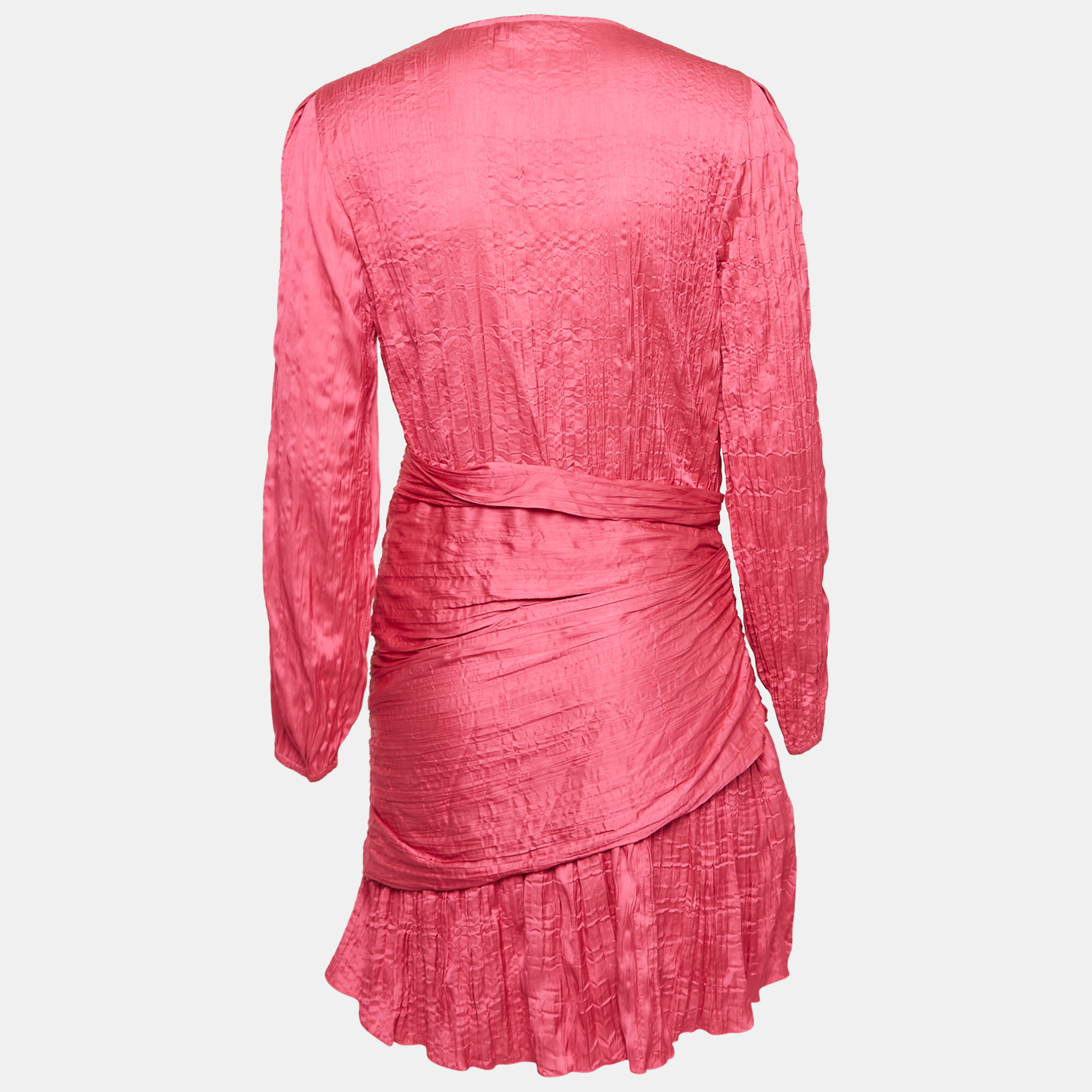 Maje Pink Crepe Draped Mini Dress L