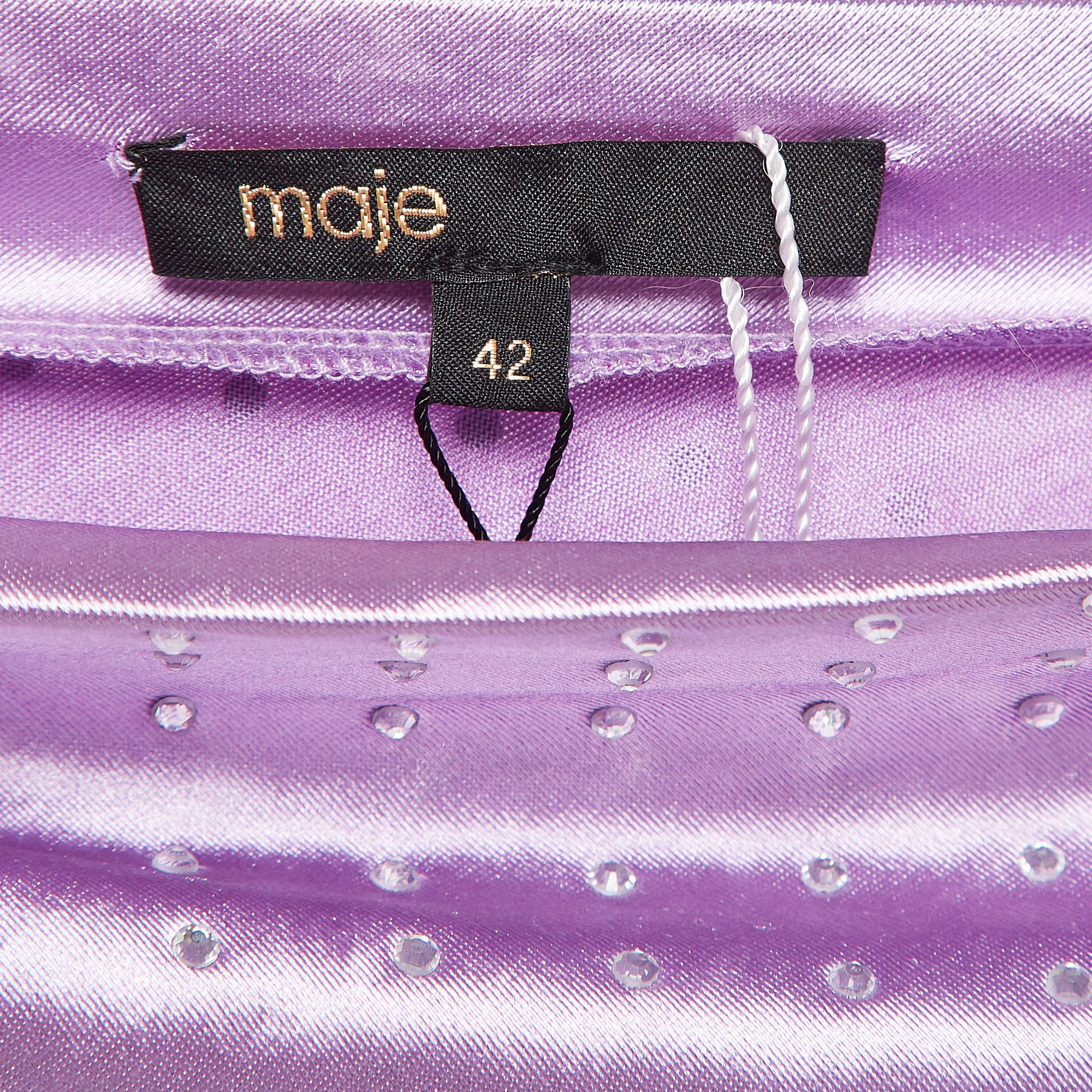 Maje Purple Rhinestone Embellished Stretch Satin Asymmetric Mini Dress XL