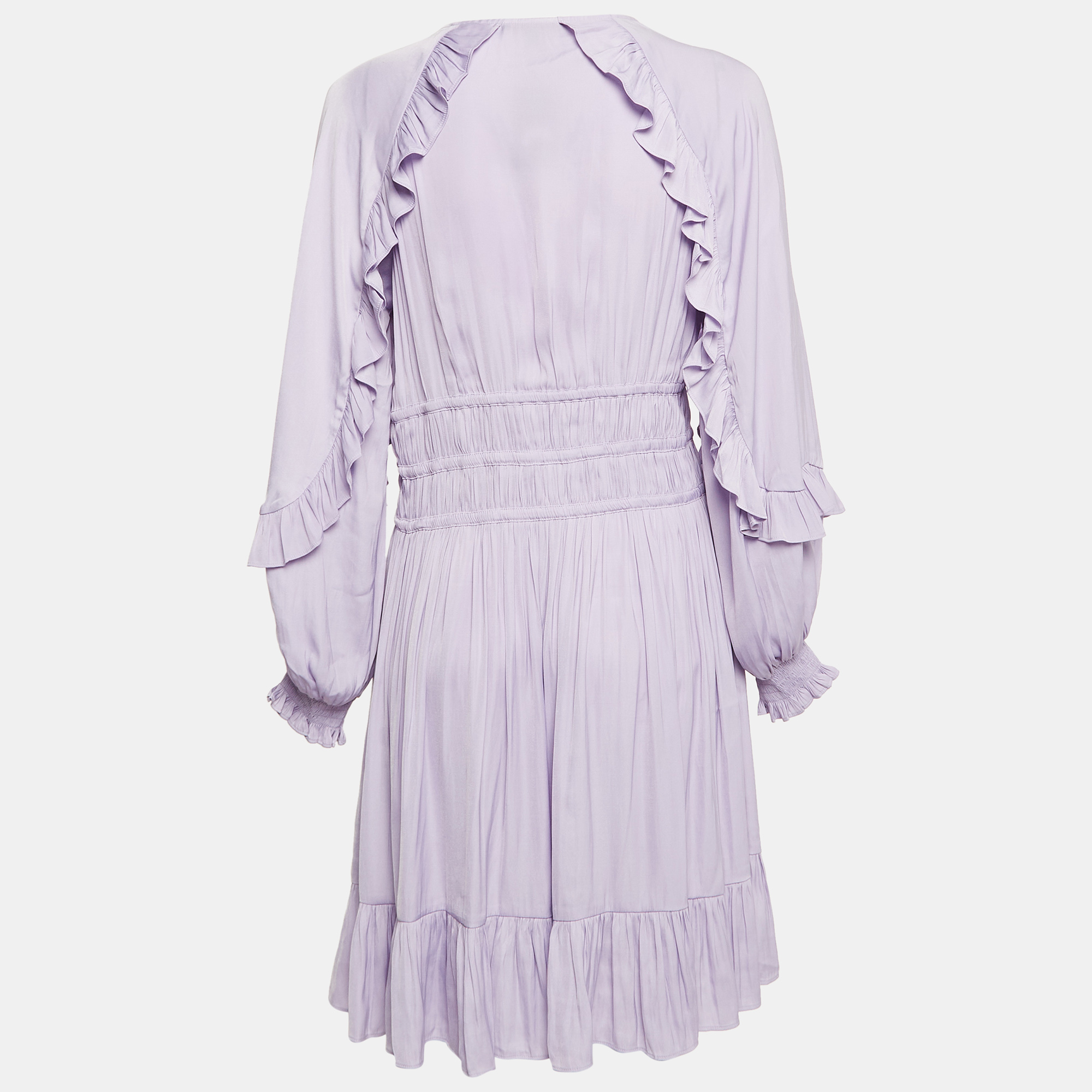 Maje Light Purple Satin Ruffled Ralya Short Dress XL