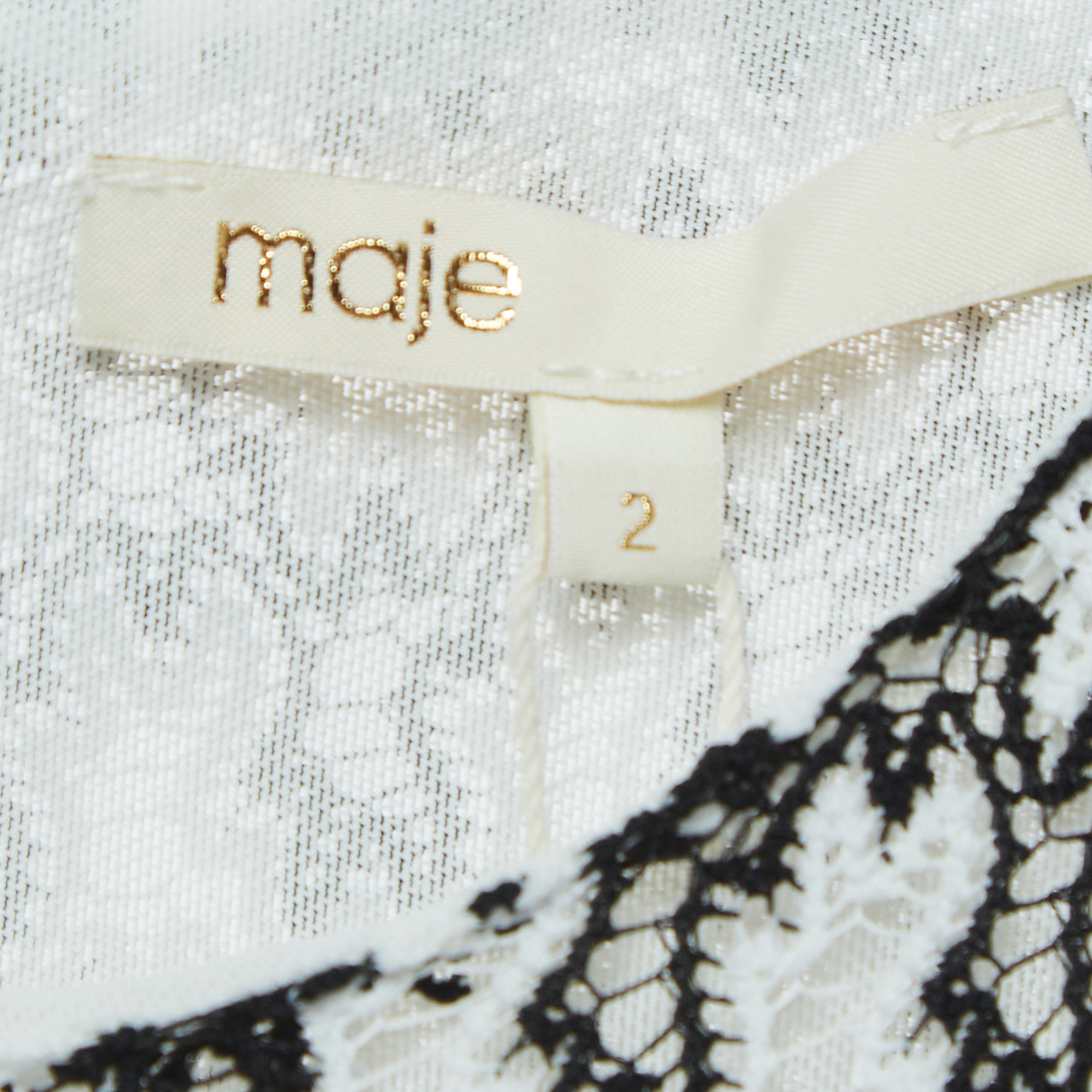 Maje Black/White Royan Embroidered Lace Mini Dress M