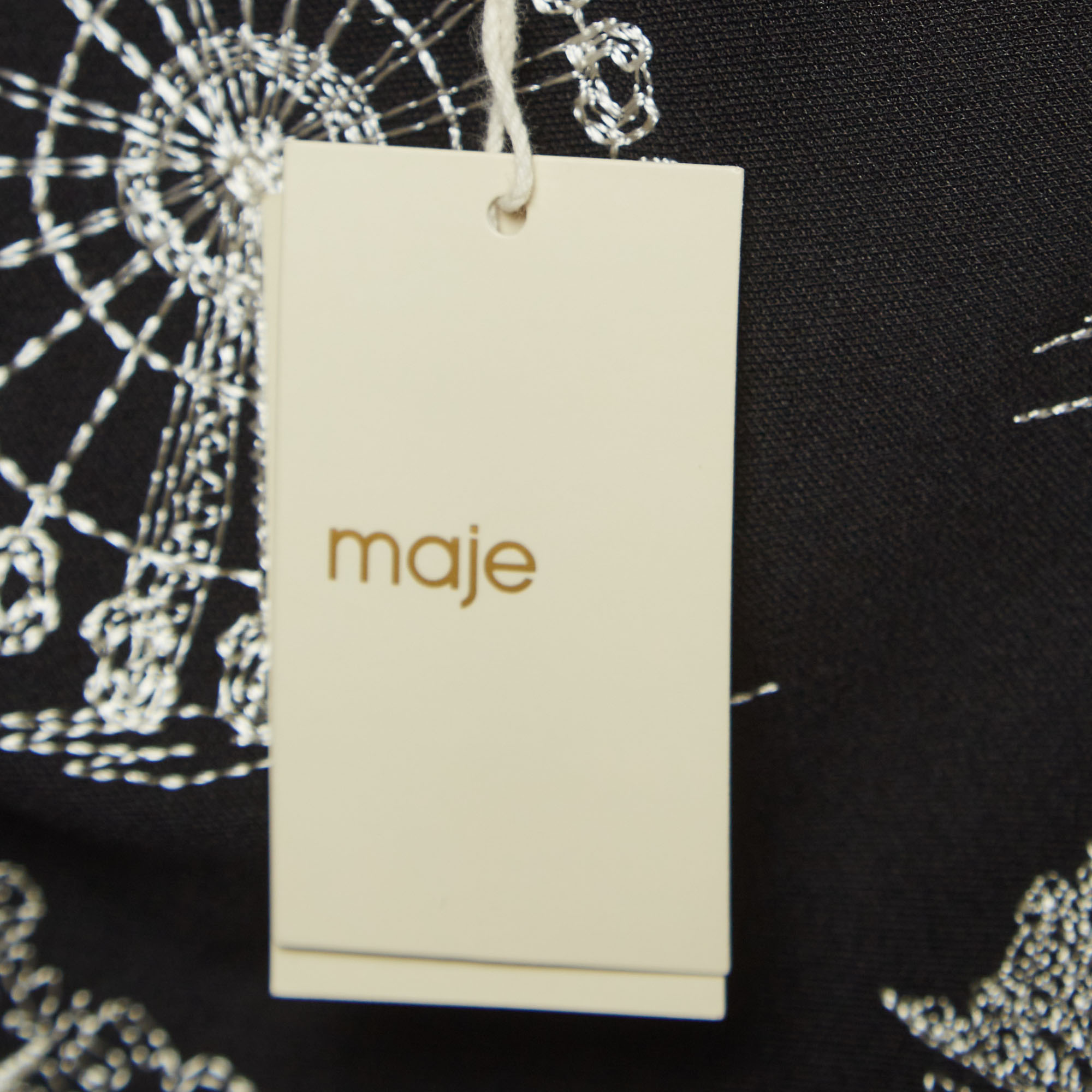 Maje Black Embroidered Crepe Midi Skirt S