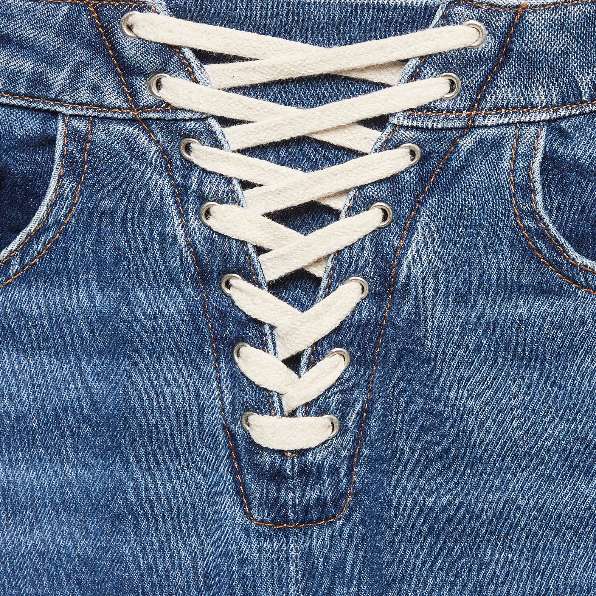 Maje Blue Lace-Up Denim High Rise Jeans XS Waist 26