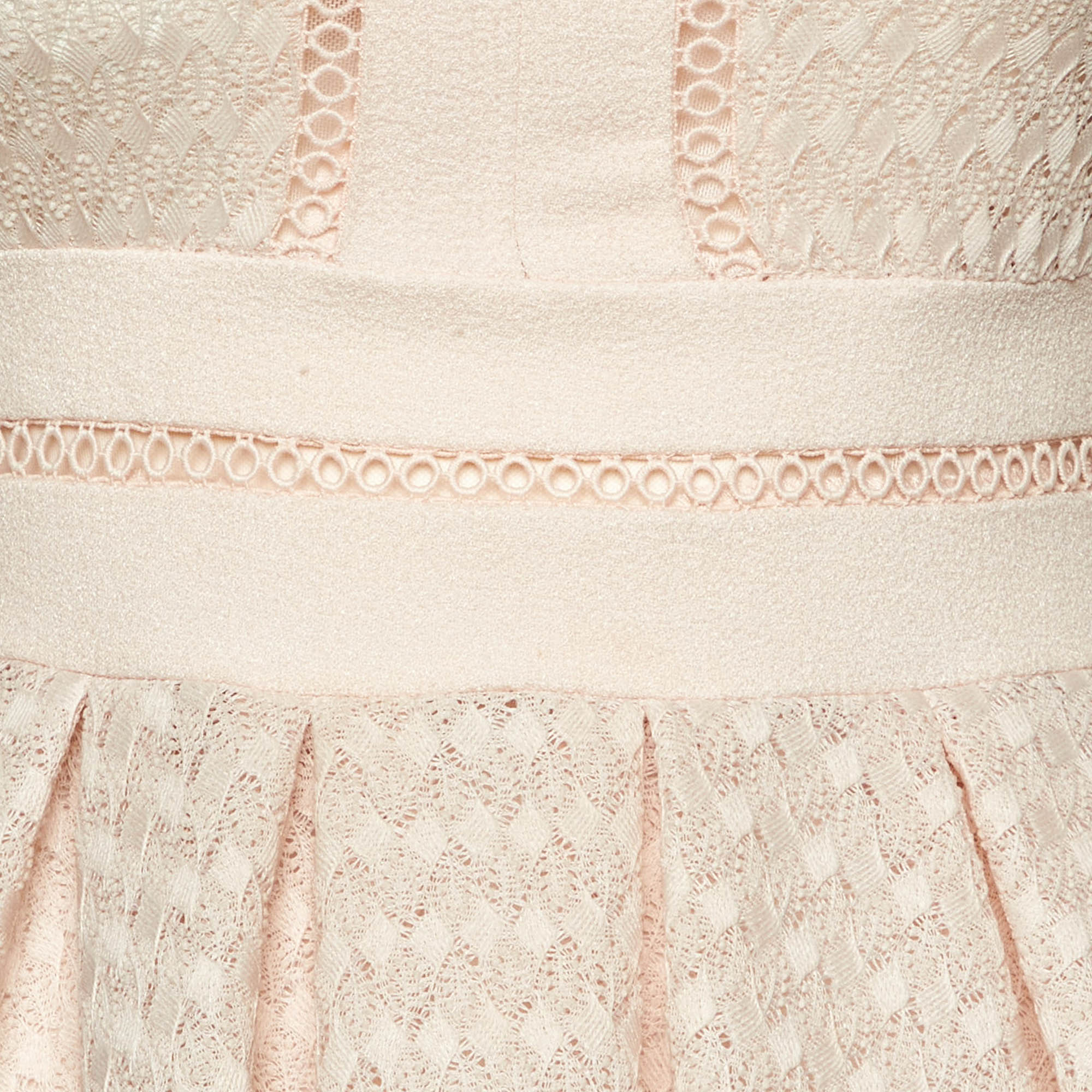 Maje Light Peach Lace Rossignol Pleated Mini Dress M