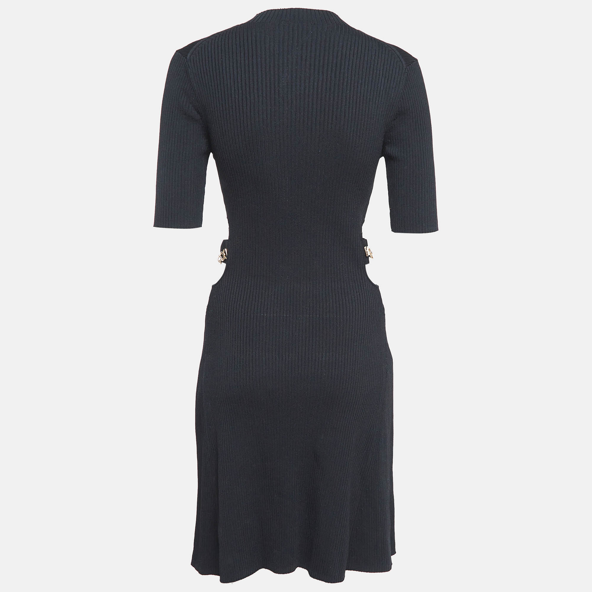 Maje Black Rib Knit Cut-Out Detail Midi Dress L