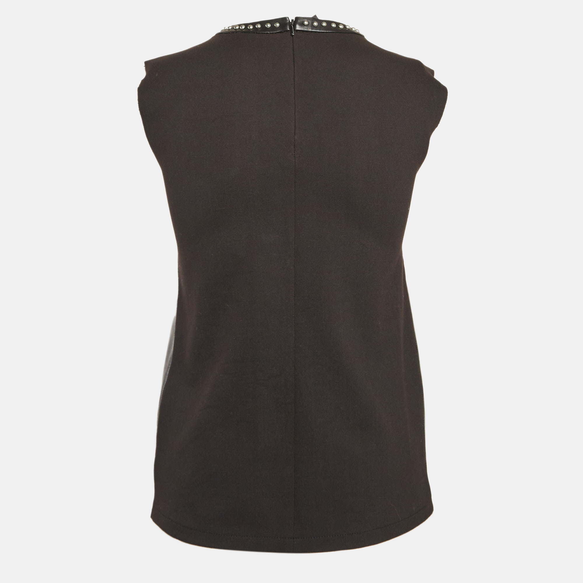 Maje Black Studded Leather And Jersey Sleeveless Top S