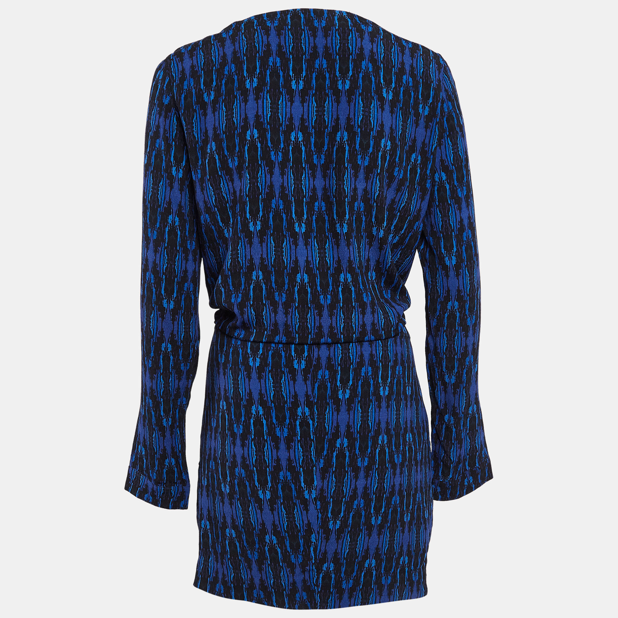 Maje Blue Printed Crepe Long Sleeve Mini Dress L