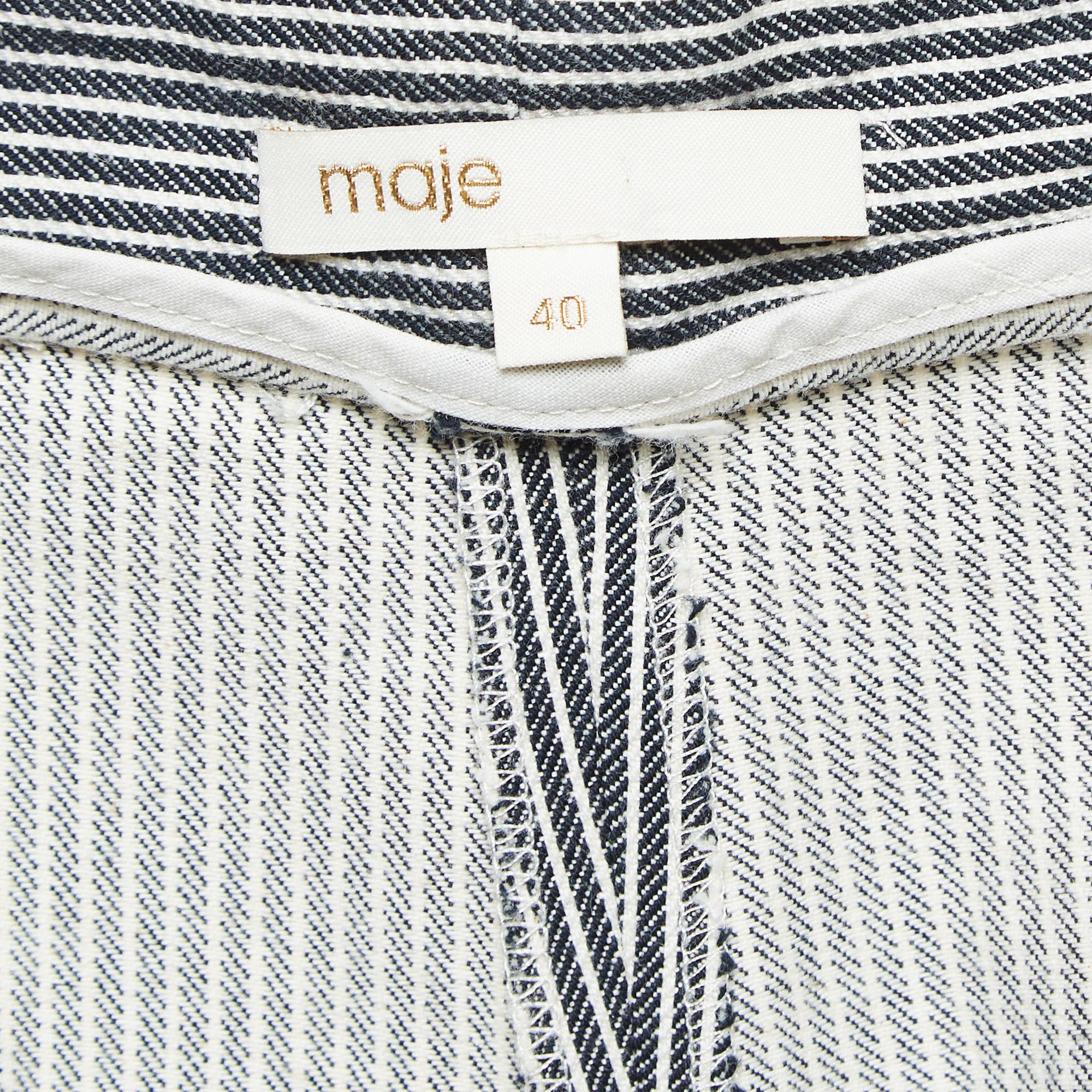 Maje Black/White Stripe Cotton Regular Shorts L