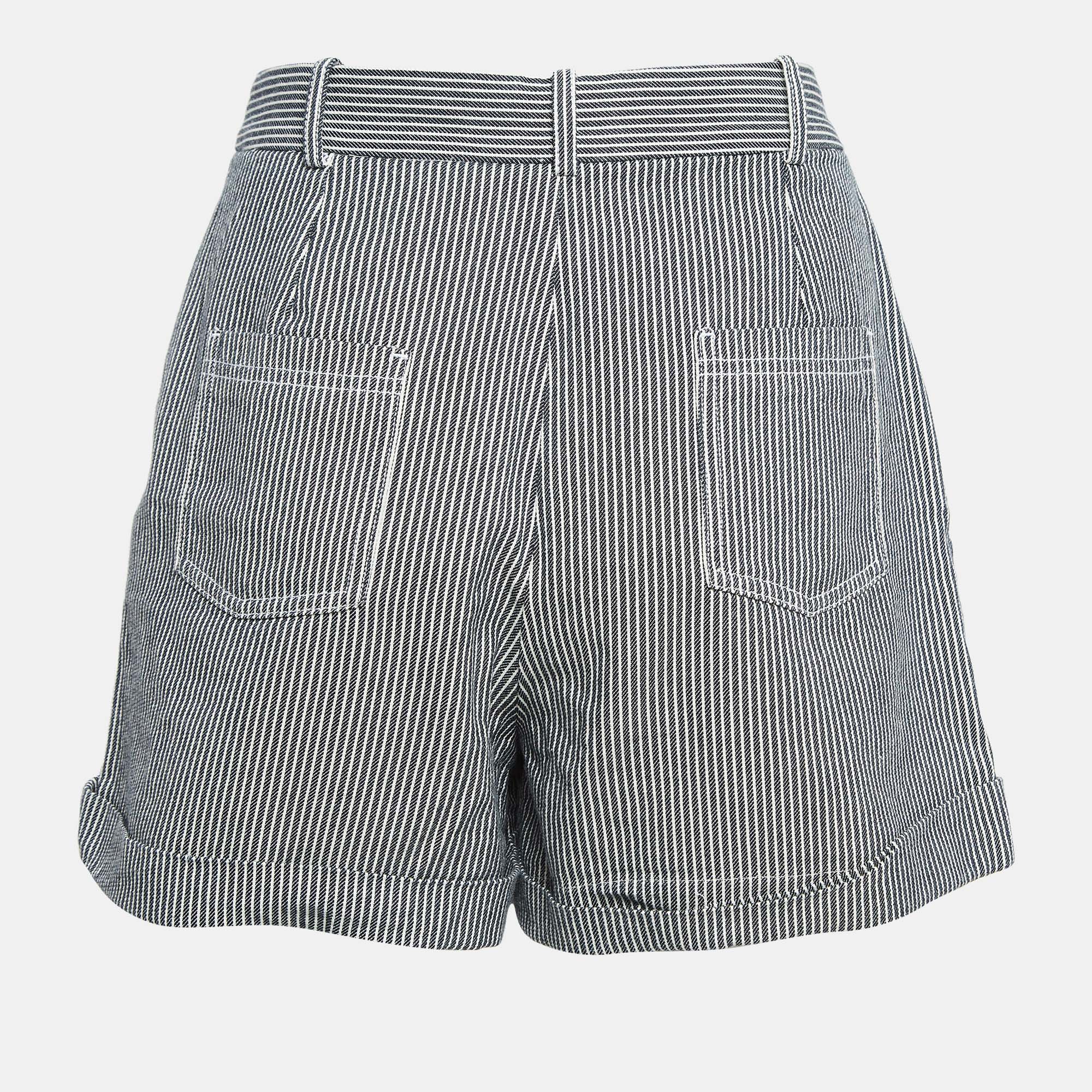 Maje Black/White Stripe Cotton Regular Shorts L