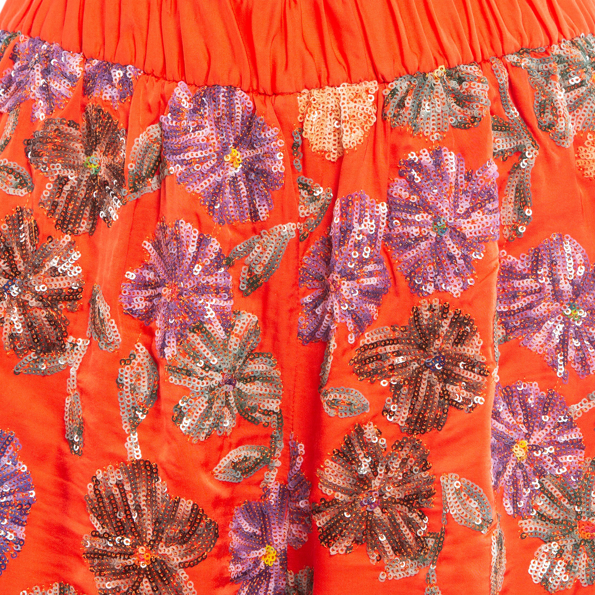 Maje Orange Floral Sequin Embroidered Crepe Izul Shorts L