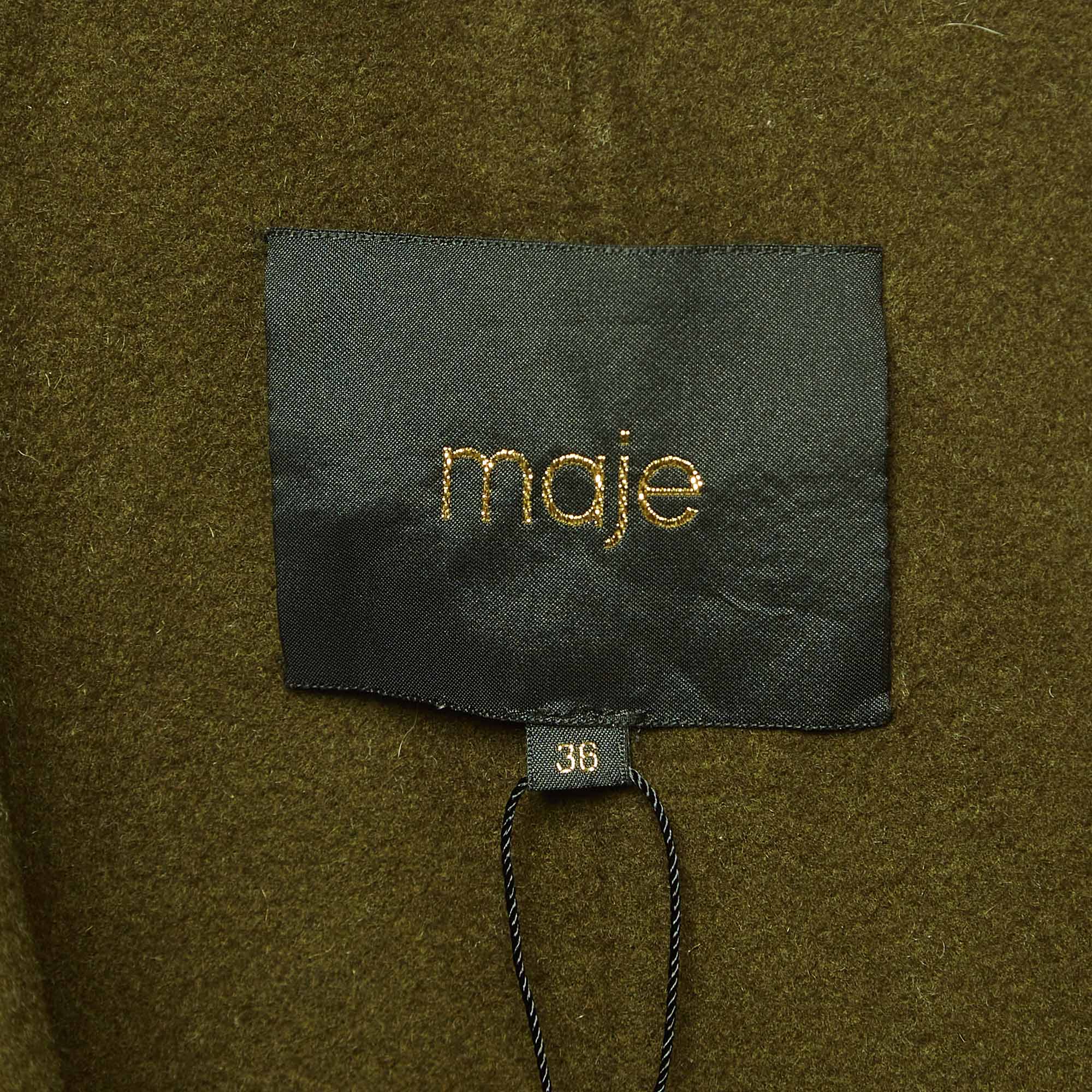 Maje Green Wool Side Button Detail Trench Coat S