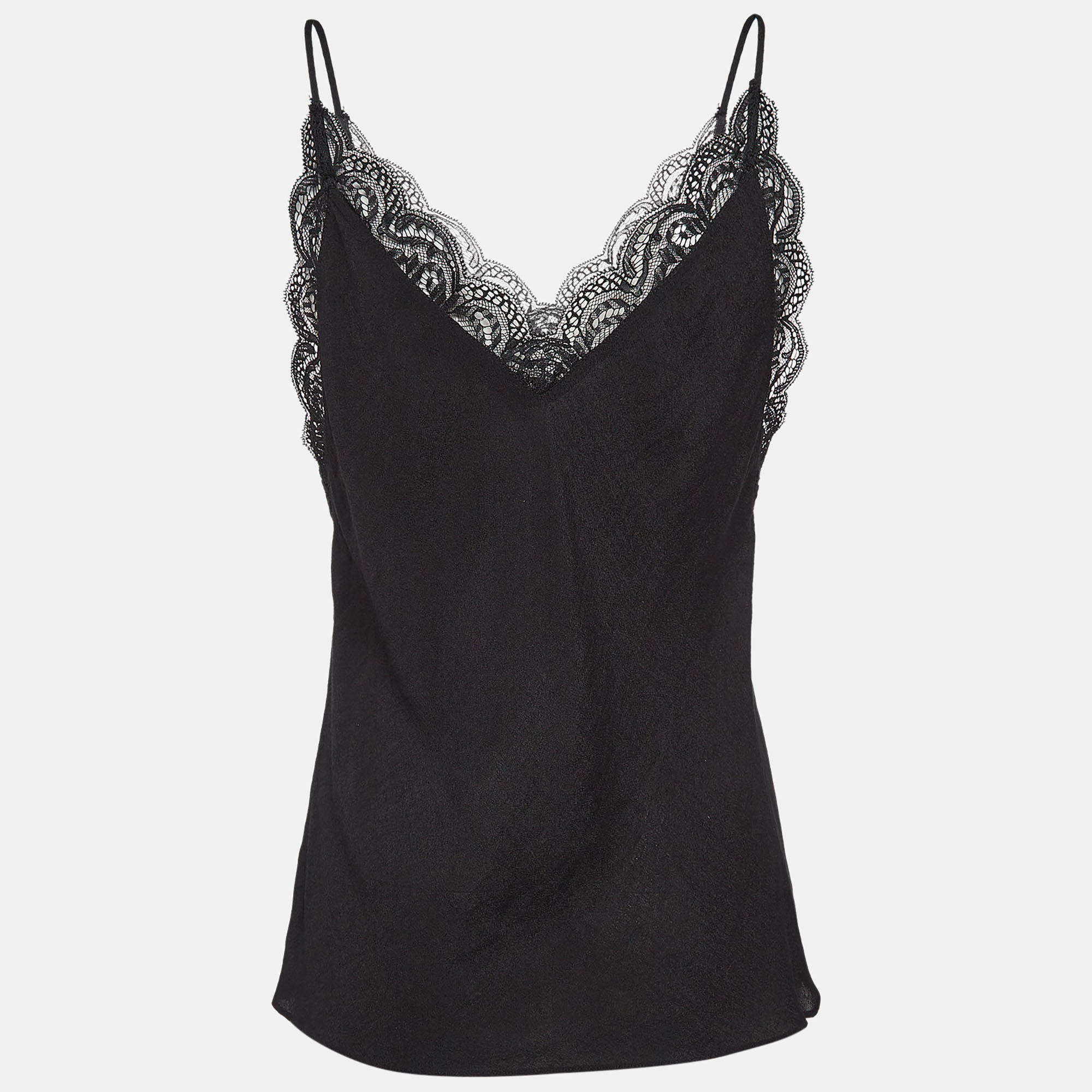 Maje Black Crepe Lace Trim Camisole Top M