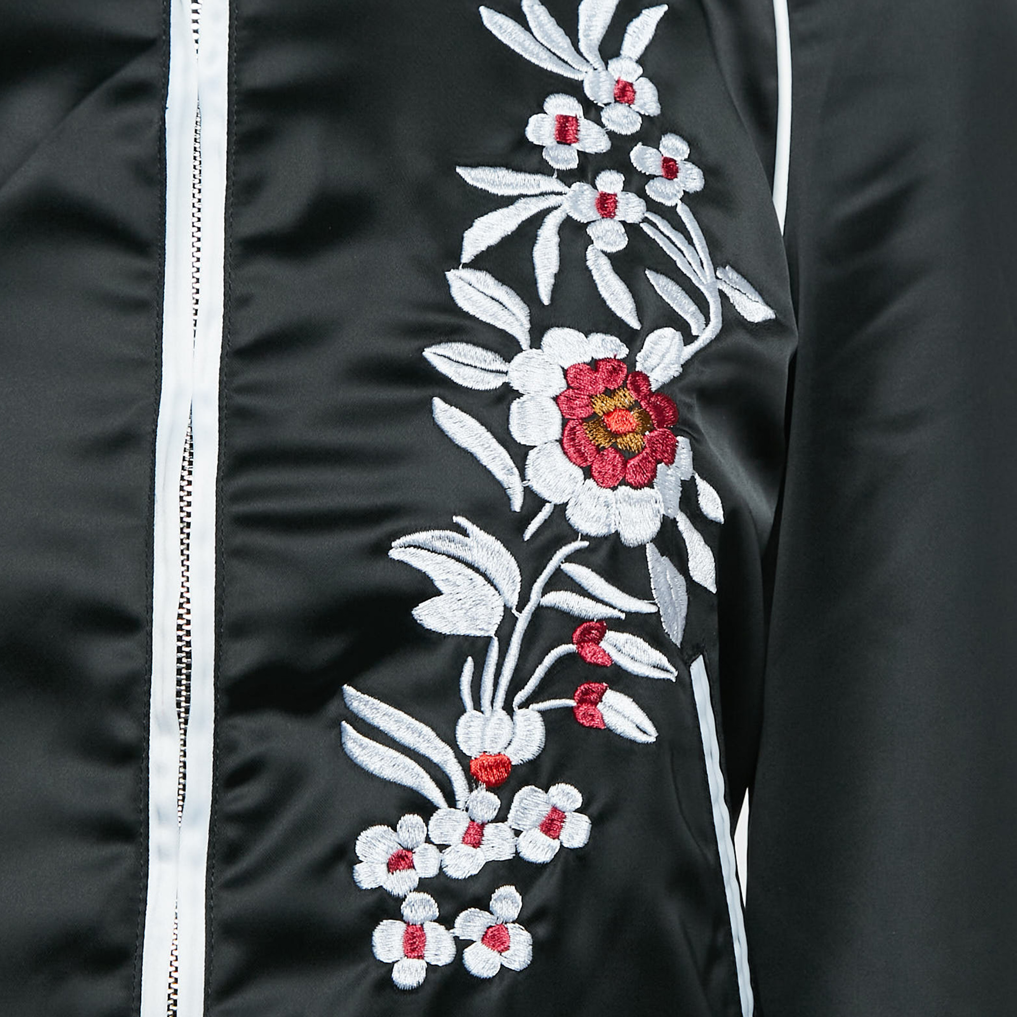 Maje Black Embroidered Satin Bomber Jacket S